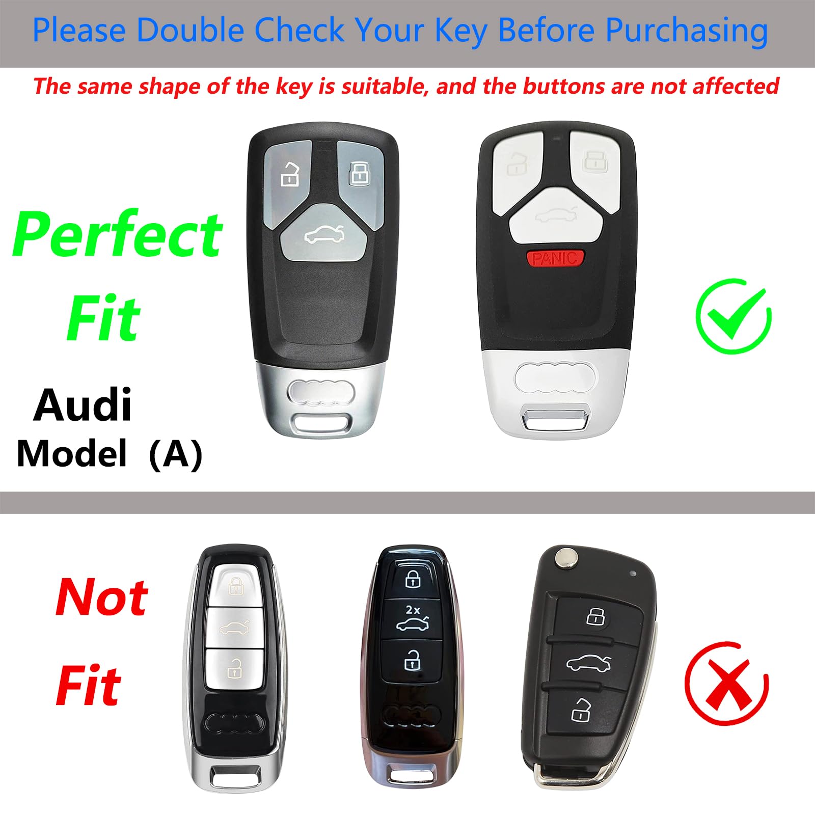 SLAKNOK Audi Key Fob Cover - Stylish Zinc Alloy Protection Case, Gun Color, Compatible with A3 A4 A5 Q5 Q7 TT TTS R8 S4 S5 RS