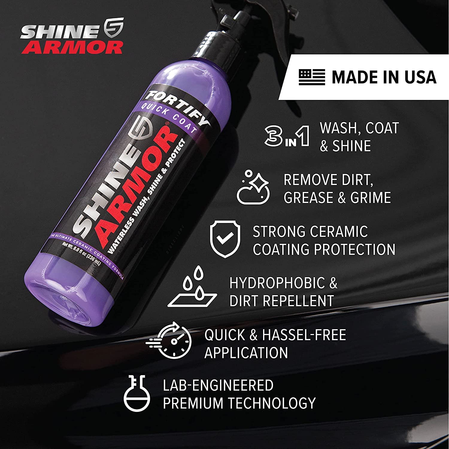 Car Wax Spray And Ceramic Coating For Cars - 3 In One Waterless Car Wash And Detailing For Maximum Shine - High Gloss Top Coat,