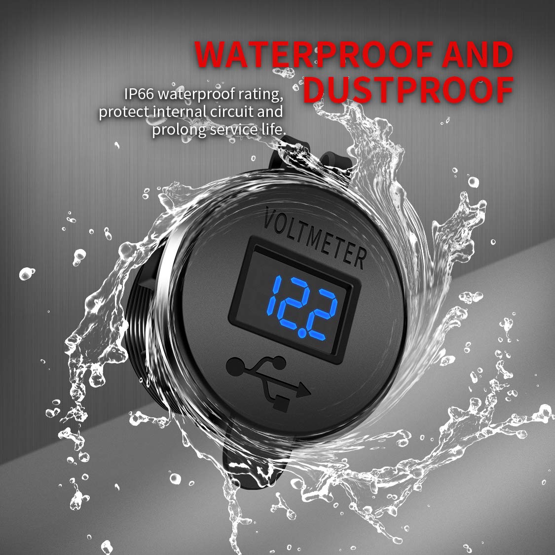Daiertek Quick Charge 3.0 Usb Charger Socket Car Aluminum Waterproof Dual Power Outlet Fast Charger With Blue Led Voltmeter & Wire 10A Fuse For 12Vdc/24Vdc Automotive Boat Marine Atv Truck
