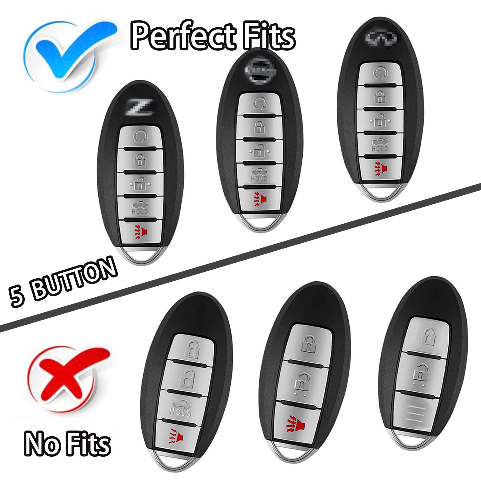 Worcas Compatible With Nissan Altima Maxima 5 Buttons Key Fob Cover，Premium Soft Tpu Smart Key Fob Case Compatible With Infiniti Jx35 Q50 Q60 Qx56 Qx60 Qx79(Black)