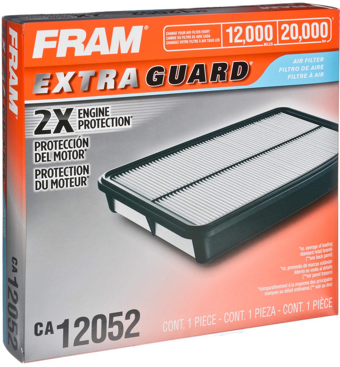 FRAM Extra Guard Engine Air Filter Replacement, Easy Install w/Advanced Engine Protection and Optimal Performance, CA12052 for S