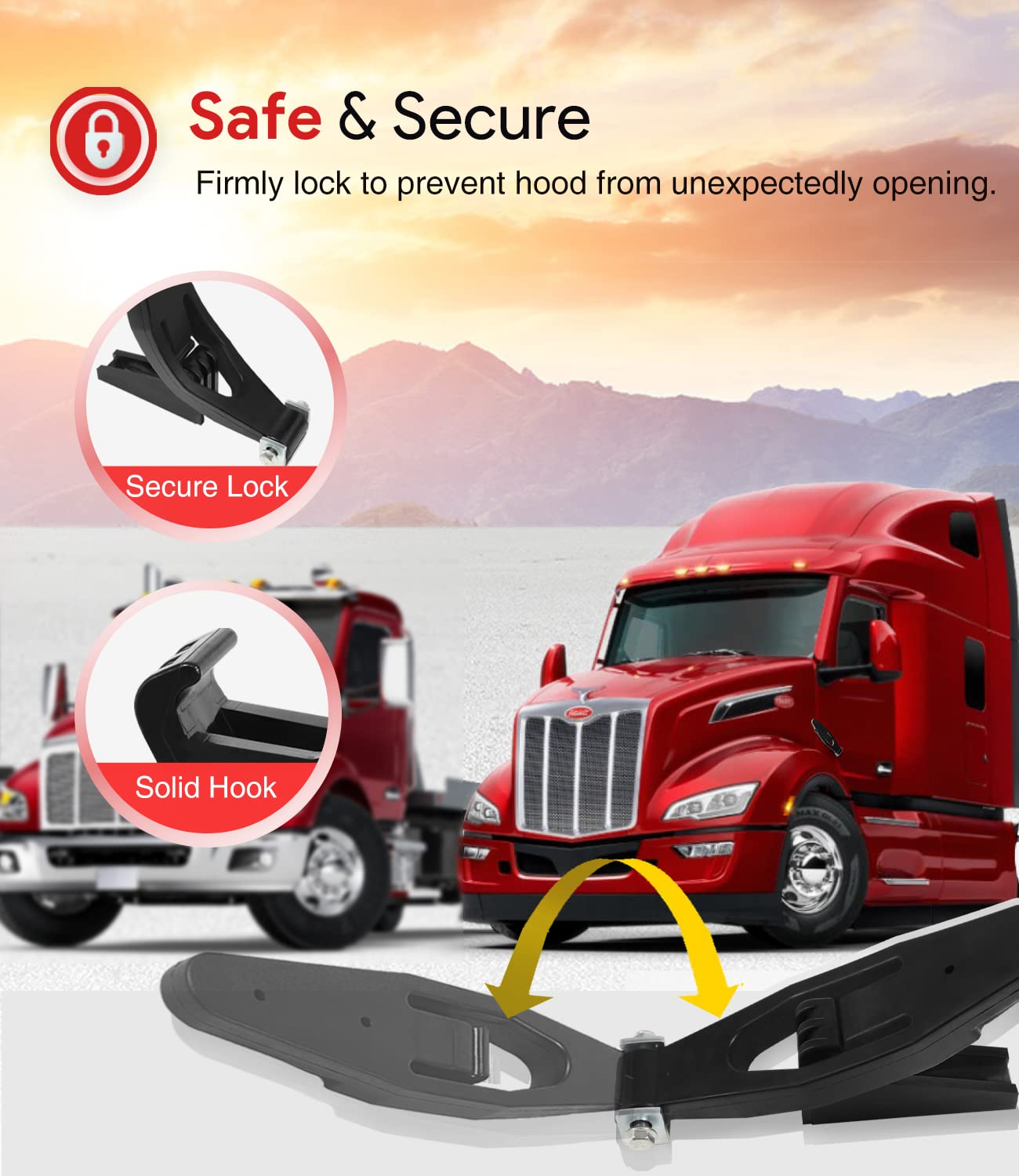 2 Pack for Peterbilt Kenworth Hood Latch Base for Peterbilt 379 378 377 357 389 367 388 389 & Kenworth T300 T600 T800 W900 Peter