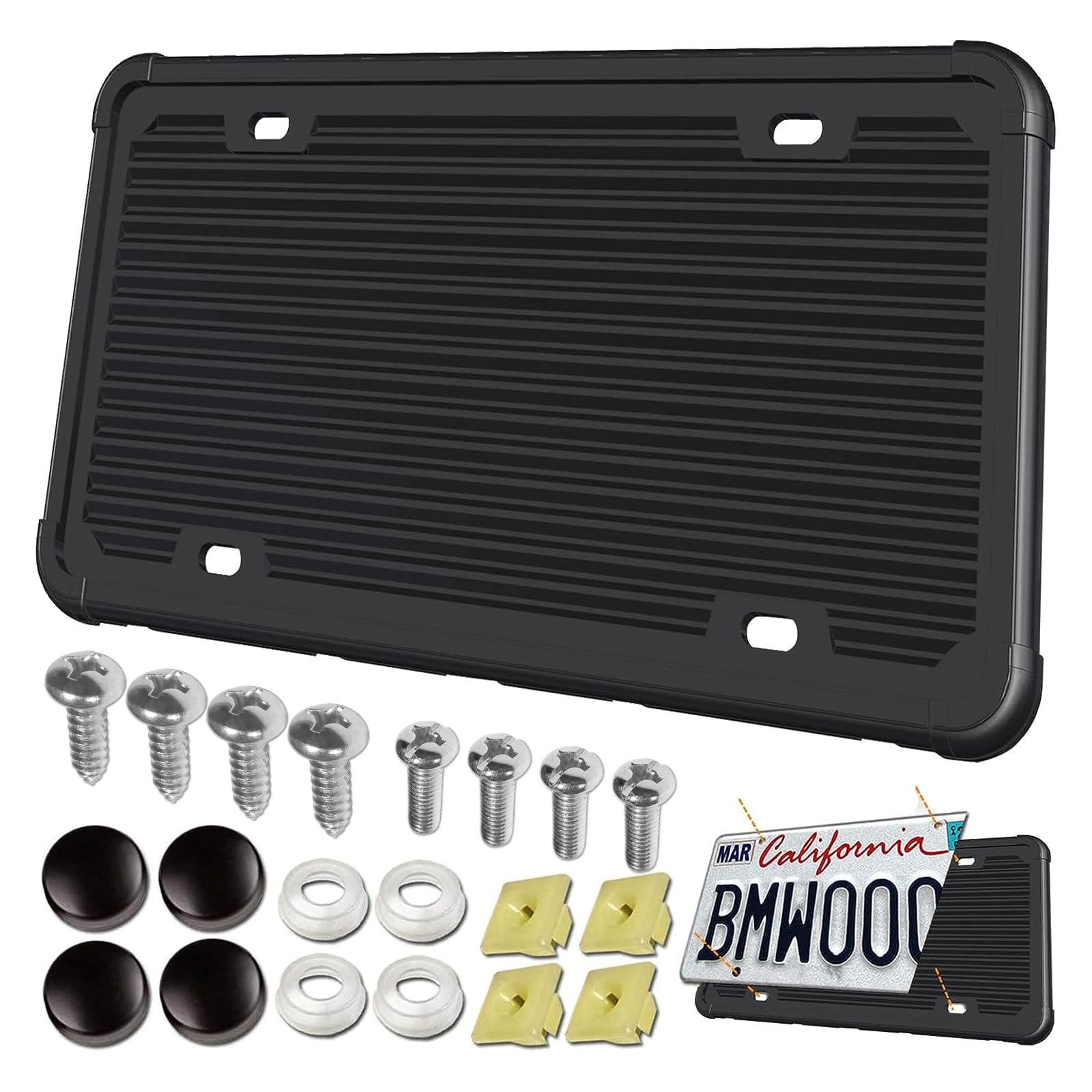 Aootf Silicone License Plate Frame - 1 Pack Black License Plate Frame,Front Or Rear Cover Slim Holder With Screws, Black Screw C