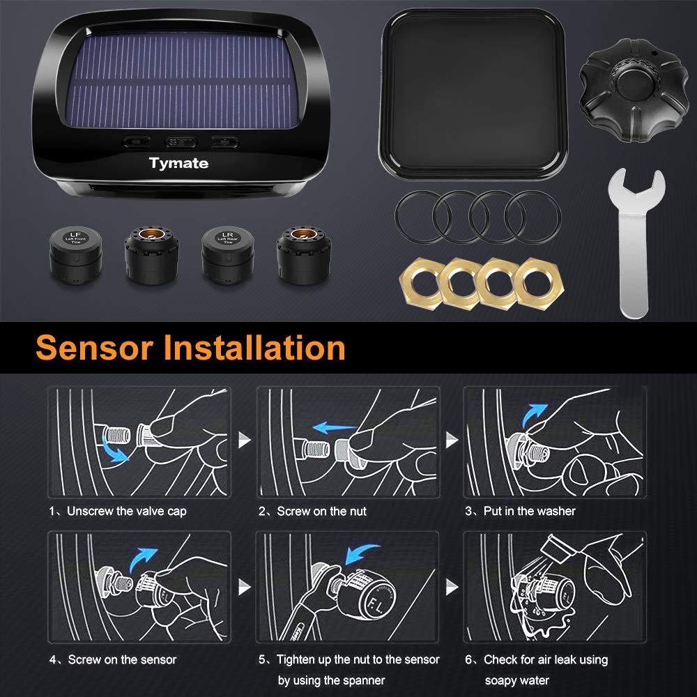 Tymate Rv Tire Pressure Monitoring System - M12-3 Tire Pressure Monitor System (0-87 Psi) With Solar Charge, 5 Alarm Modes, Auto