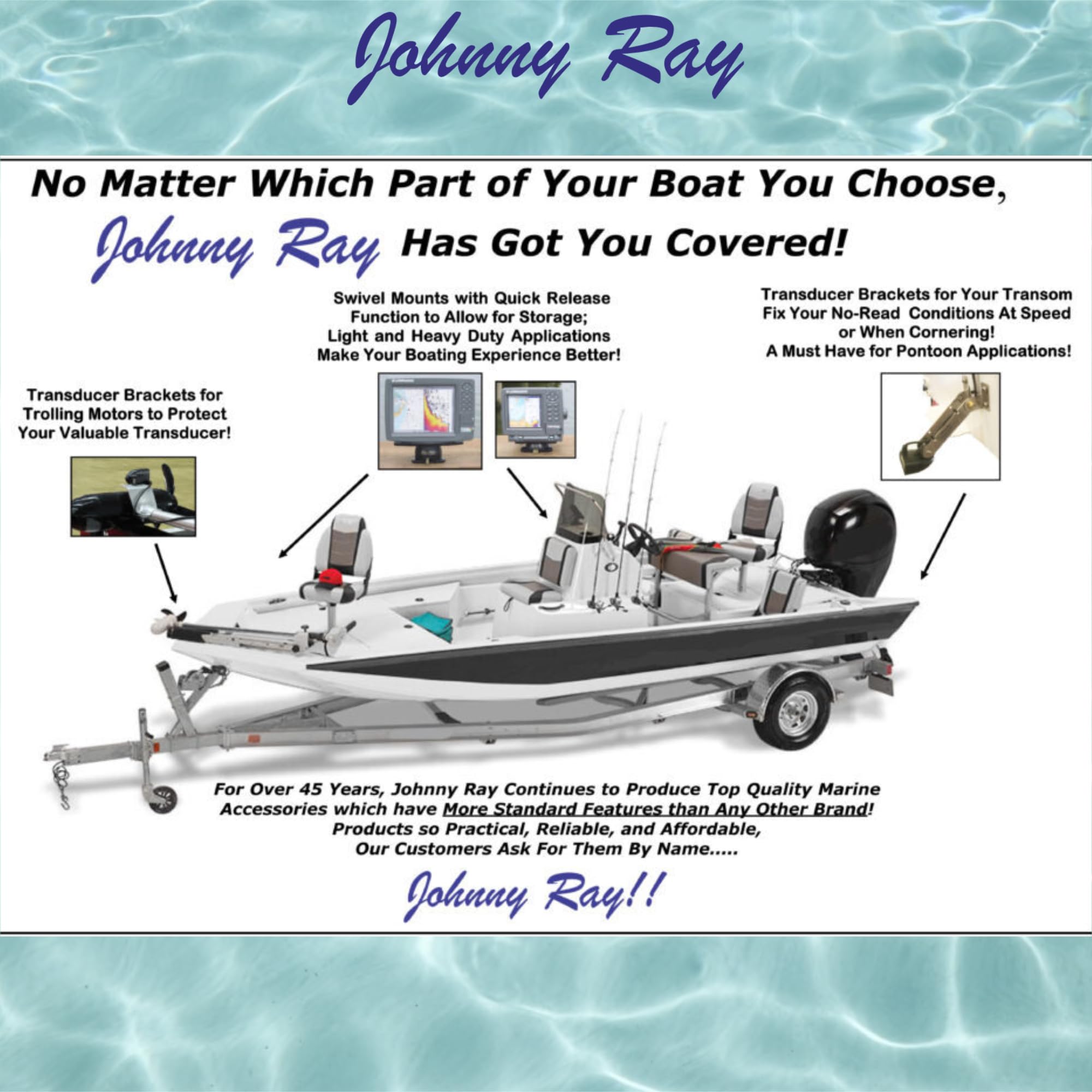 Johnny Ray Jr-207 Marine 1.25 By 5.5-Inches Top Lever Release Portable Sonar Swivel Mount, Black Finish