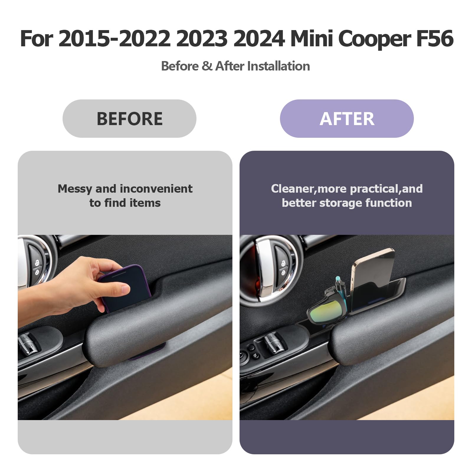 for 2023 2024 Mini Cooper F56 Organizer Mini Cooper F56 Front Door Side Storage Box Door Side Organizer Grab Tray 2015-2024 Mini