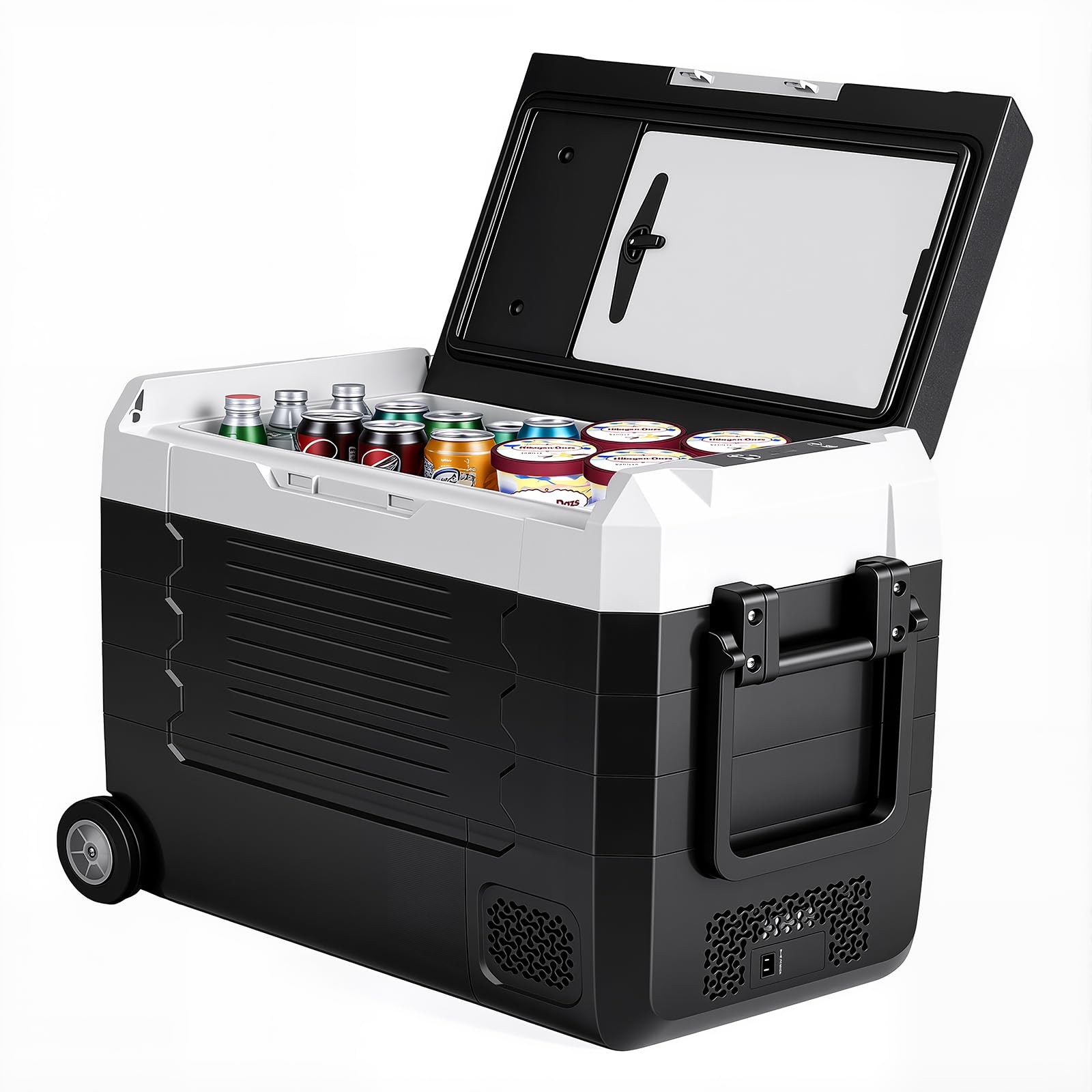 OLIXIS Portable Car Refrigerator, 53QT Dual-Zone Electric Cooler for Vehicles with Wheels & Cutting Board, -4?-68? Freezer Smart
