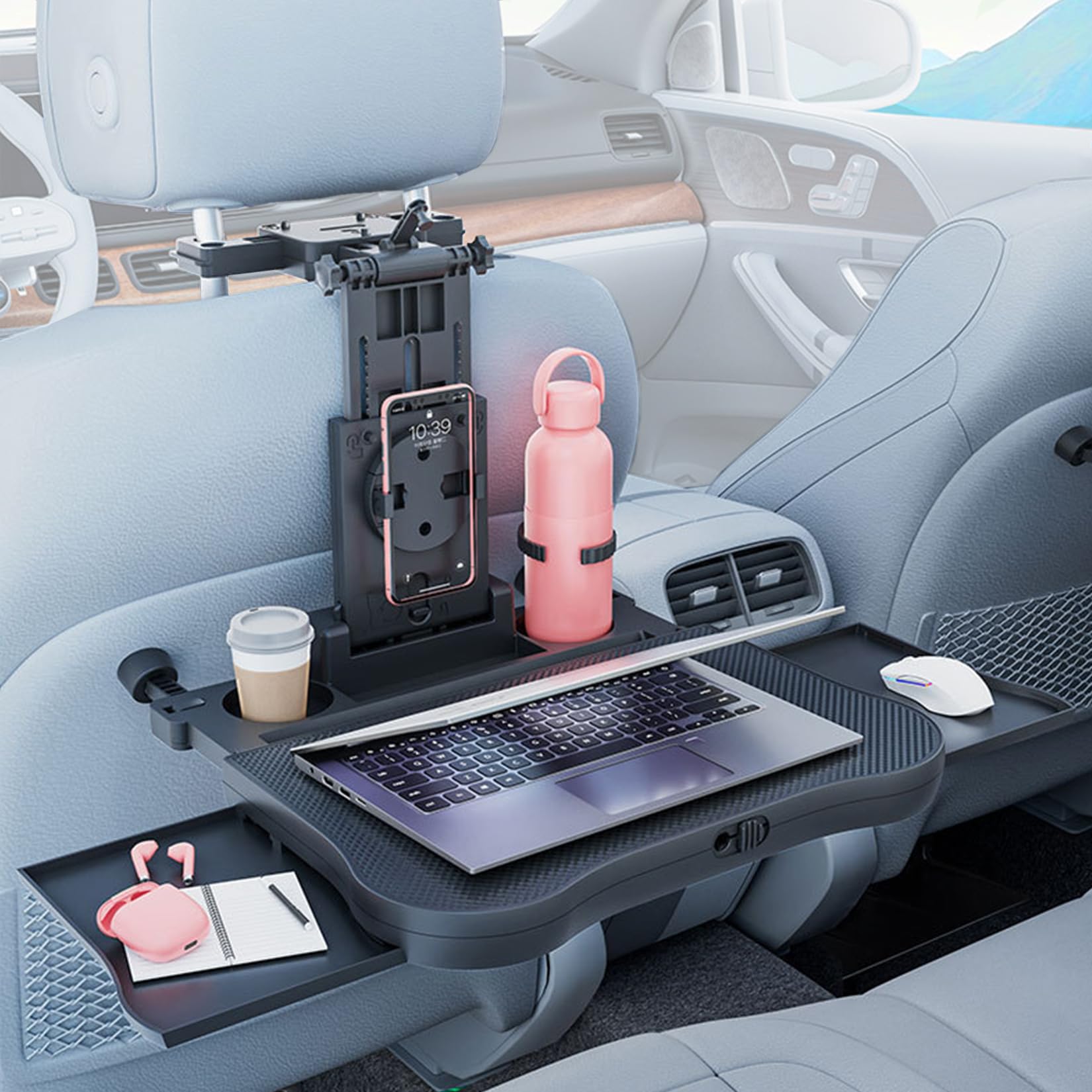 TUEOU Car Steering Wheel Tray Back Seat Tray,Extension Steering Wheel Desk Car Food Eating Tray Table,Car Laptop Desk with Phone