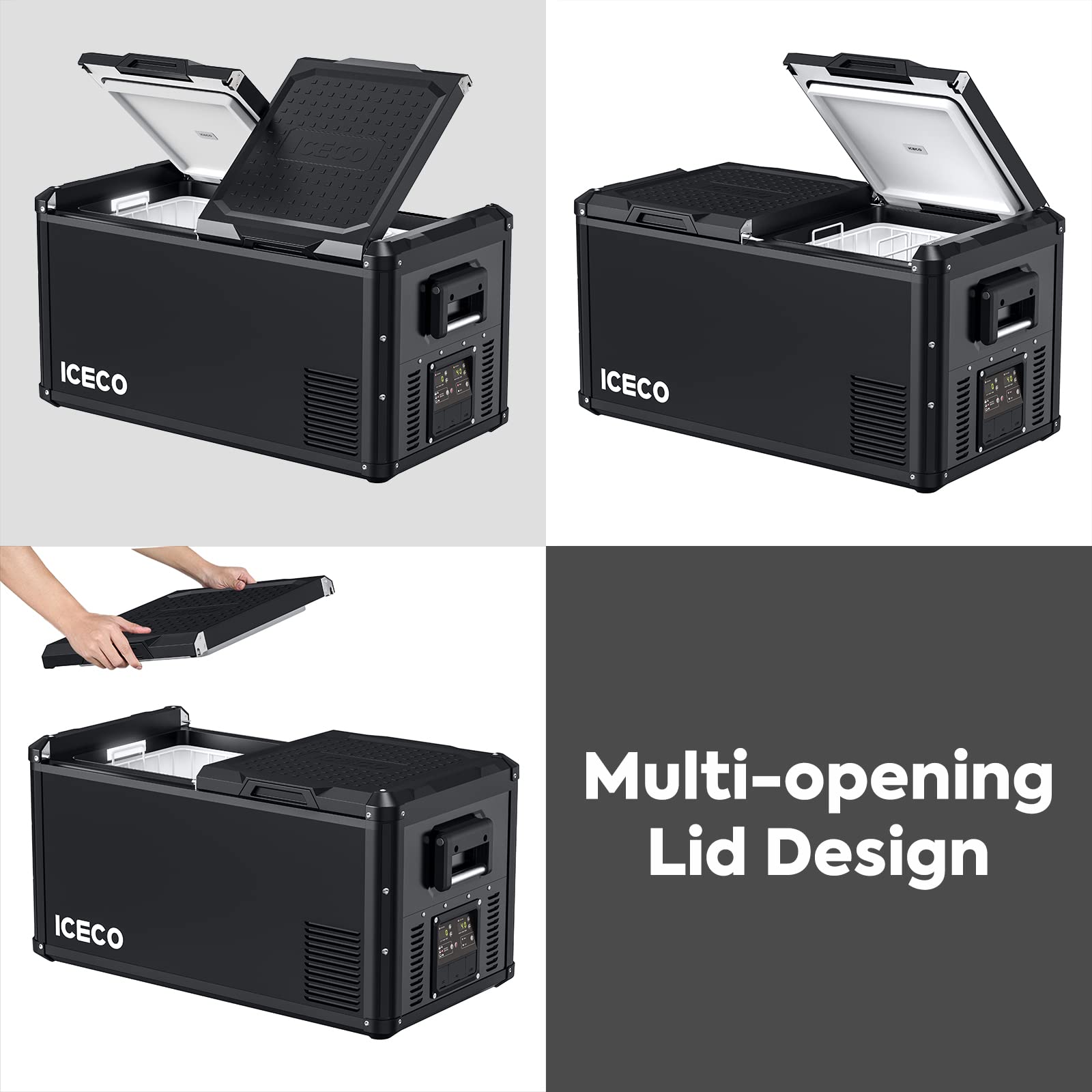 Iceco Vl75 Prod Portable Refrigerator, Multi-Directional Lid, Dual Usb & Dc 12/24V, Ac 110-240V, 75L Dual Zone Steel Compact Refrigerator Powered By Secop, 0? To 50?, Home & Car Use [Upgrade]