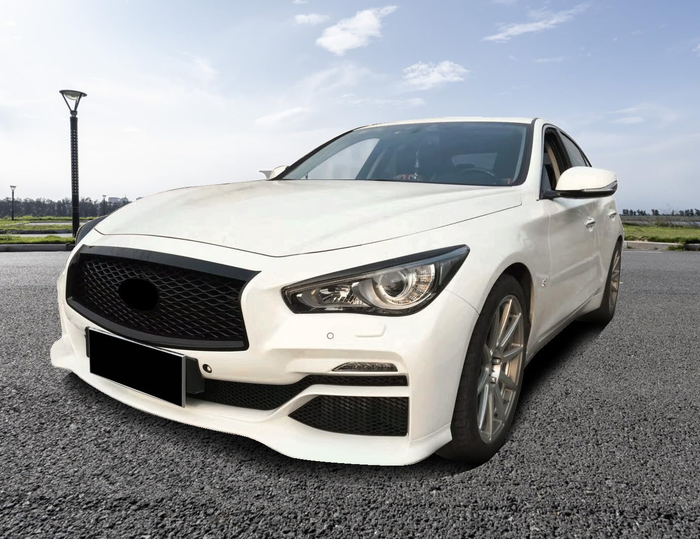 IKON MOTORSPORTS Grille Compatible With 2014-2017 Infiniti Q50, Eau Rouge ER Style ABS Matte Black Front Bumper Grill Hood Mesh,