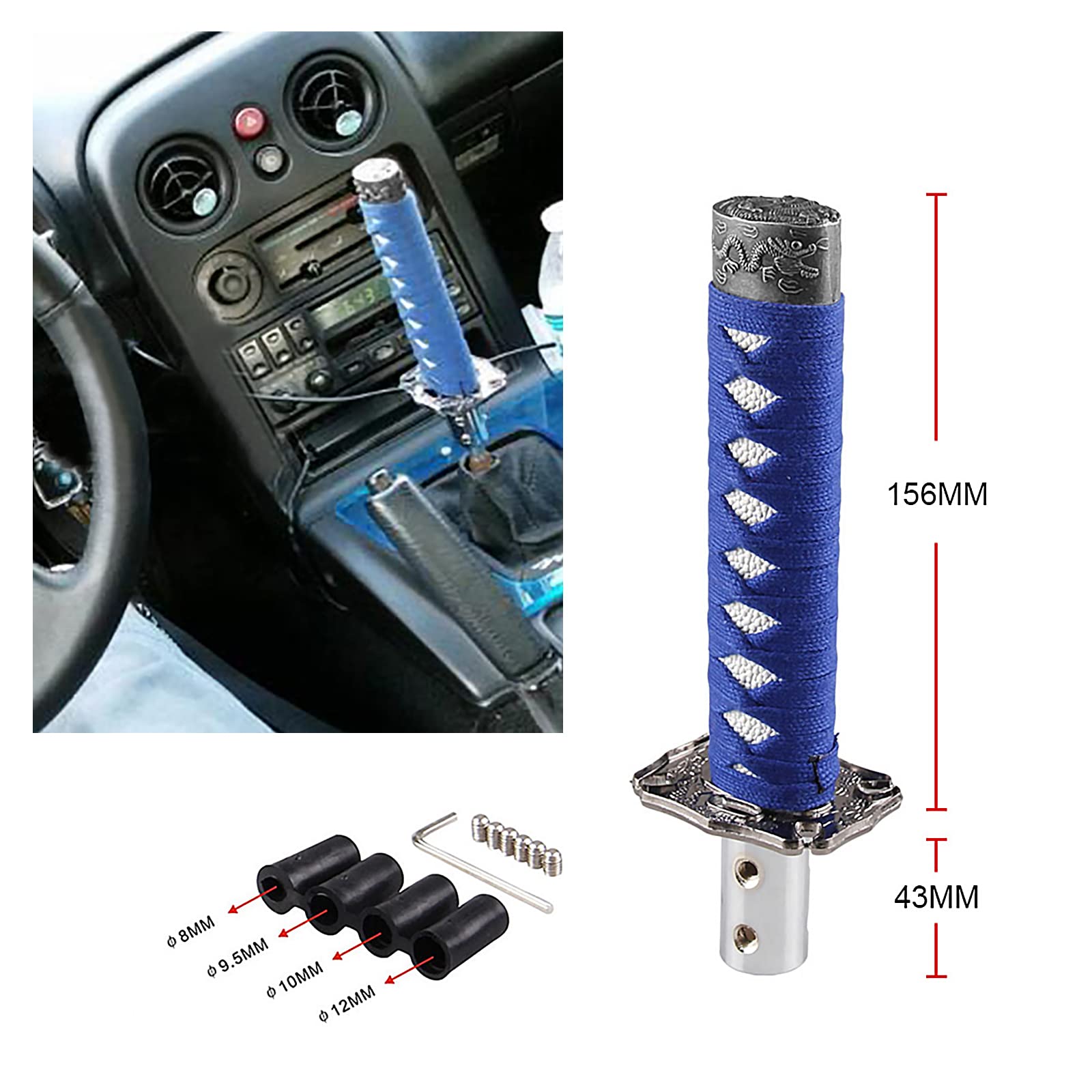 RYANSTAR Gear Shift Knob - Katana Style, Universal Fit for Manual & Most Automatic Cars, Silk Material, Blue & White