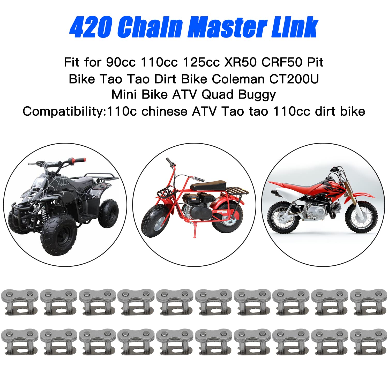 YOXUFA 420 Chain Master Link Connector Link for Coleman Mini Bike CT200U CT200U-EX BT200X Baja Warrior Massimo MB200 XR CRF50 SS