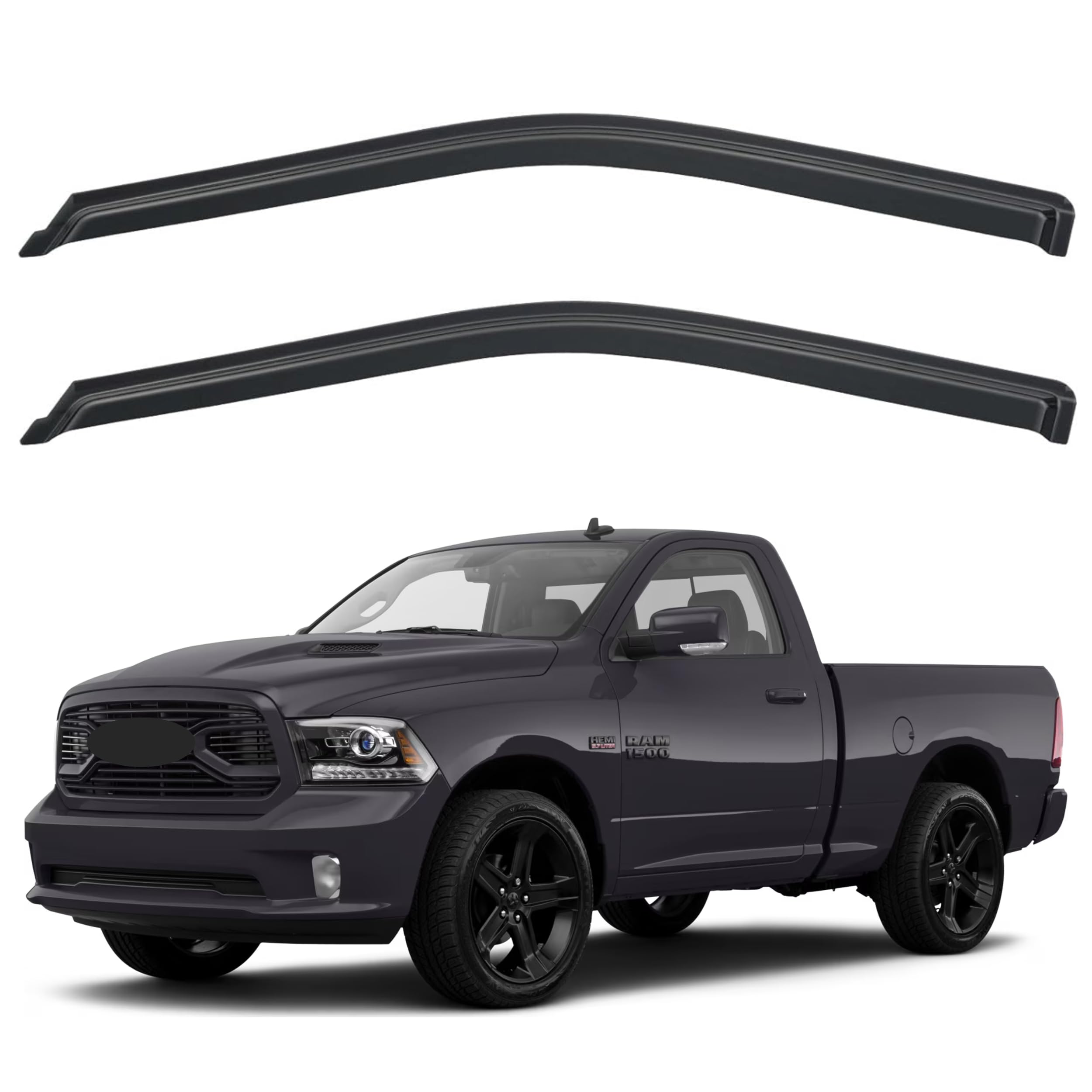 Ig Window Visor Compatible With 2009-2018 Ram 1500 Standard Cab, 1500 (Classic Body) 2019-2023, Ram 2500 3500 2010-2024, 2Pc Rai
