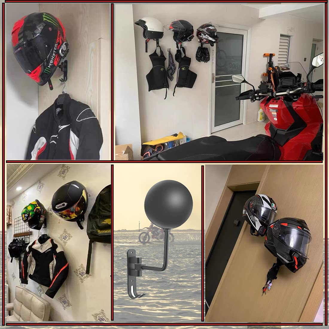 Sangmo Grey 180 Motorcycle Helmet Rack, Rotation Metal Helmet Holder Wall Mount, Helmet Holder Bike With 2 Hooks Helmet Hanger F