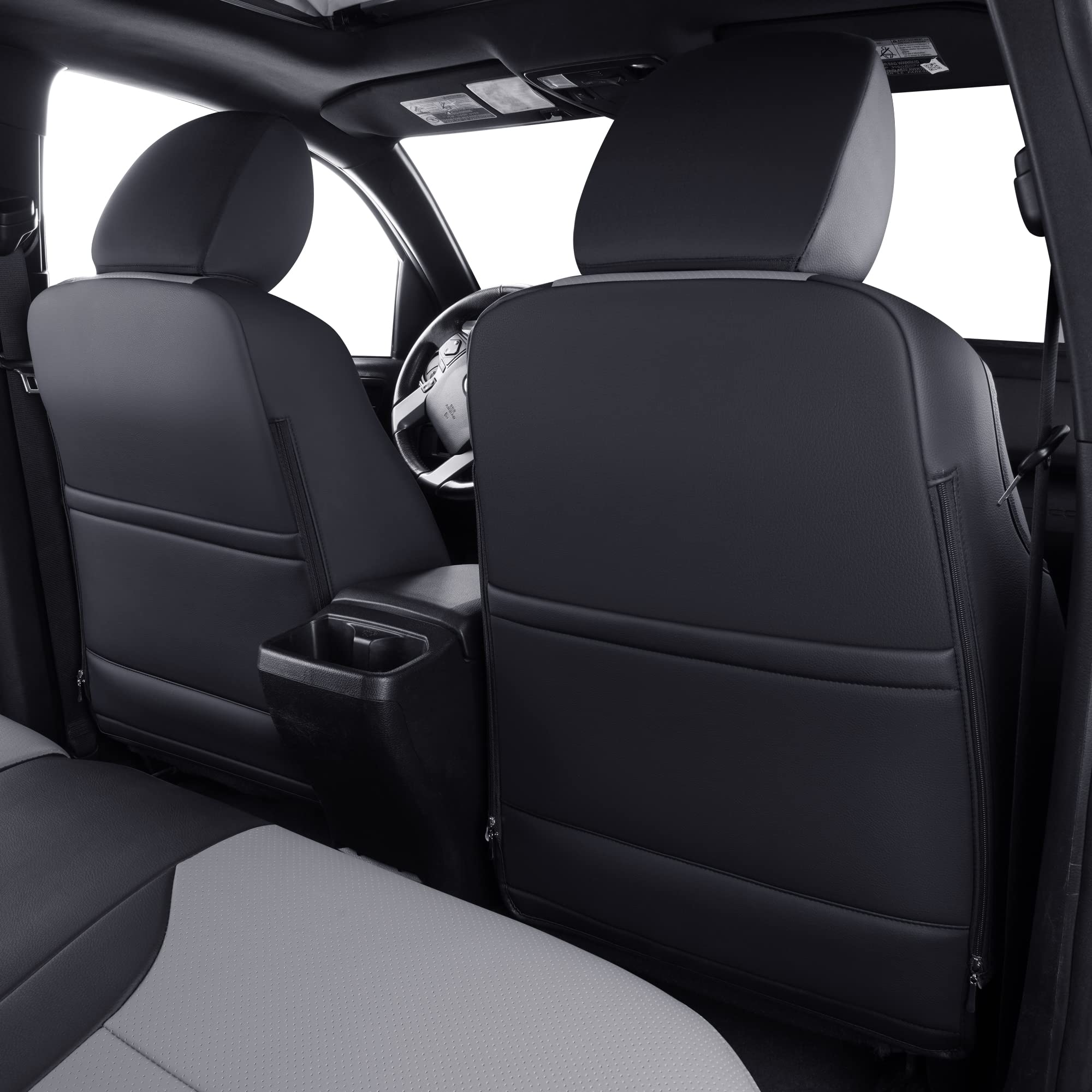 LUCKYMAN CLUB Tacoma Custom Fit Seat Covers, Faux Leather, Full Set (2024-2026 Crew), Black & Gray, Model 24MX1-BG