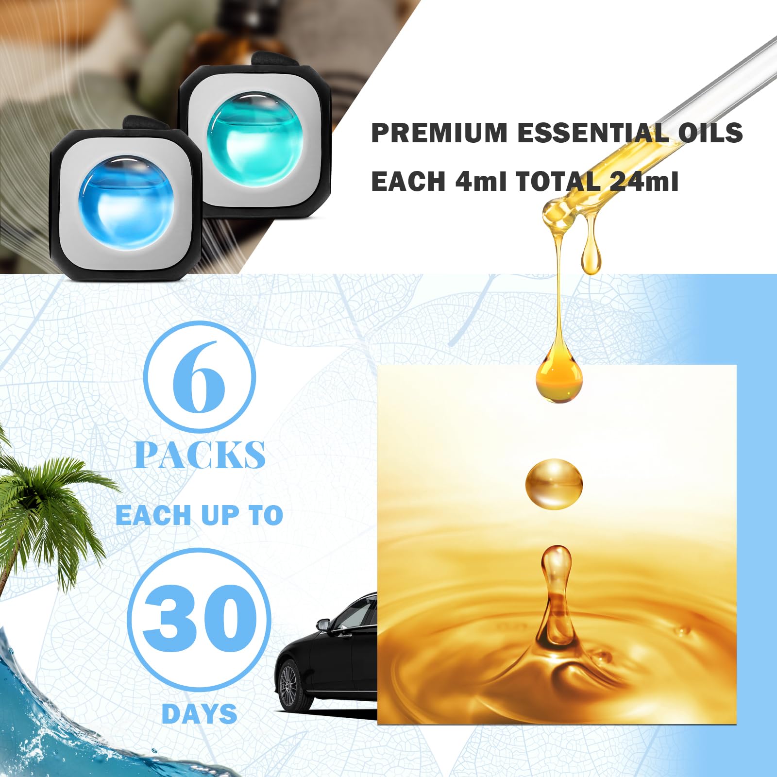 SCENTORINI Car Air Freshener, Vent Clips, Ocean Breeze New Car Scents Air Freshener, Car Fresheners Long Lasting, Pack of 6, Up