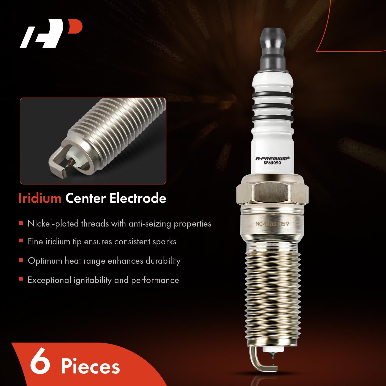A-Premium Iridium Platinum Spark Plugs (Pack Of 6) Compatible With Ford F-150 & Chevrolet Equinox & Gmc Terrain & Buick Enclave