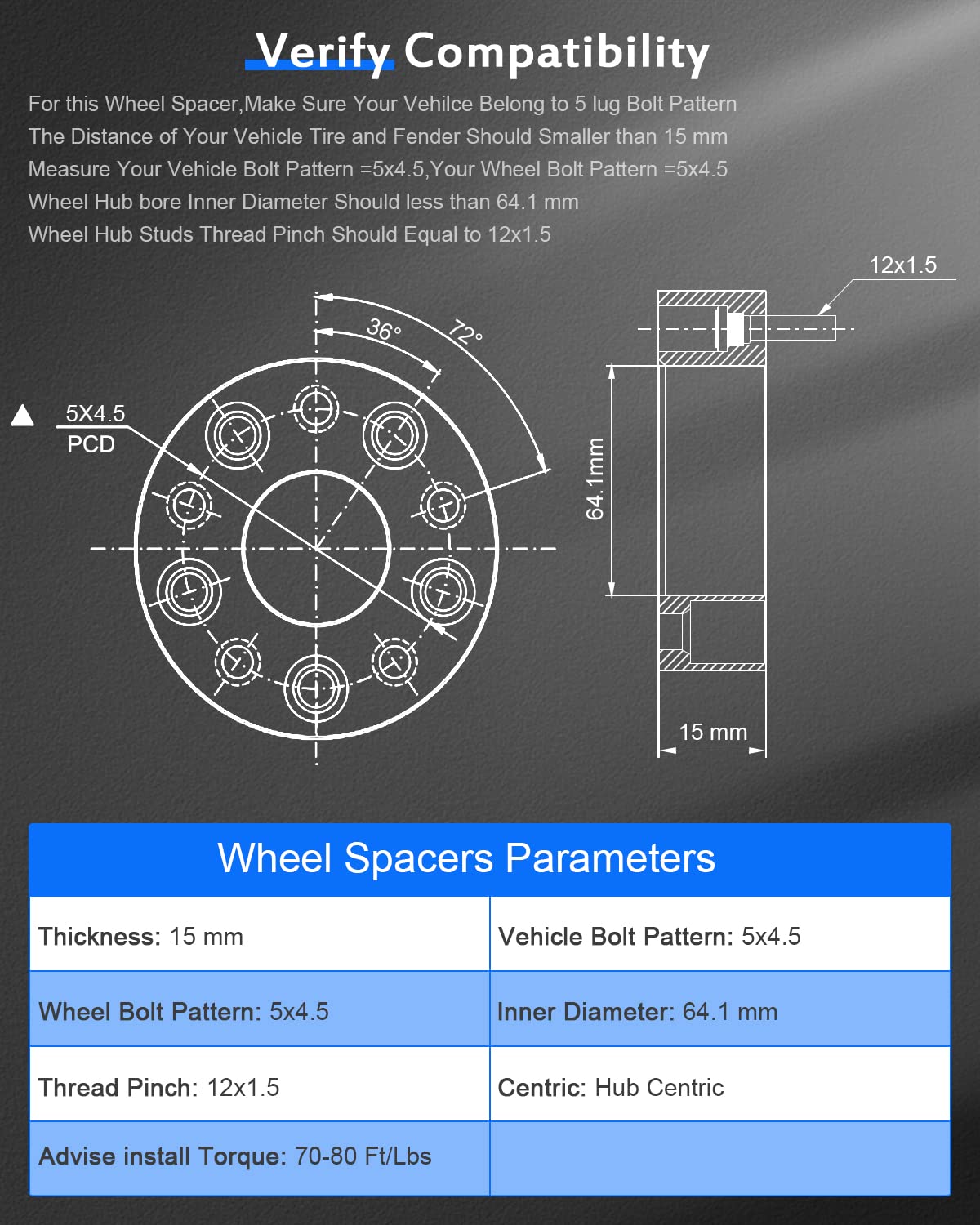 Eccpp 2X 15Mm Wheel Spacers Hubcentric 5 Lug 5X114.3Mm 5X4.5 To 5X4.5 12X1.5 64.1Mm Fit For 1995-2003 For Odyssey 2003-2007 For Pilot 2011-2016 For Cr-Z 2016-2018 For Hr-V Wheel Spacers