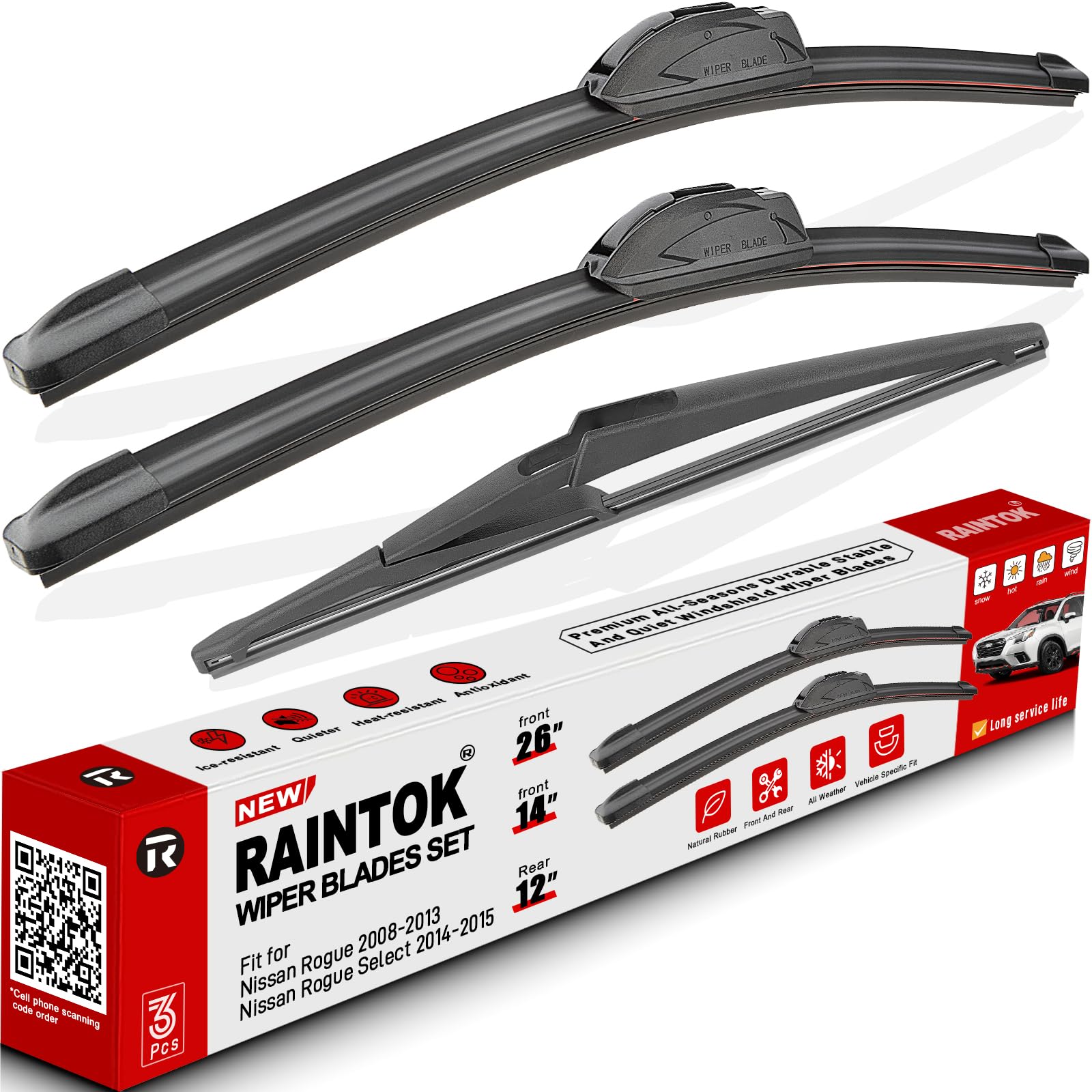 Raintok Windshield Wiper Blades Replacement For Nissan Rogue 2008 2009 2010 2011 2012 2013 / Nissan Rogue Select 2014 2015 Origi