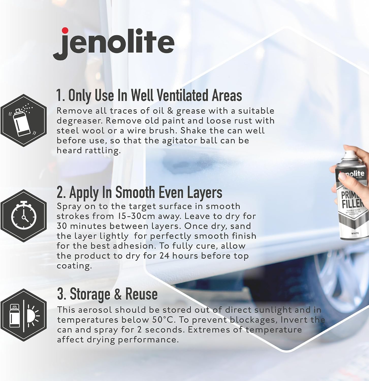 Jenolite Primer Filler Aerosol Paint | Yellow | Flexible Primer With High Filling Properties | Fills Small Dents & Scratches For