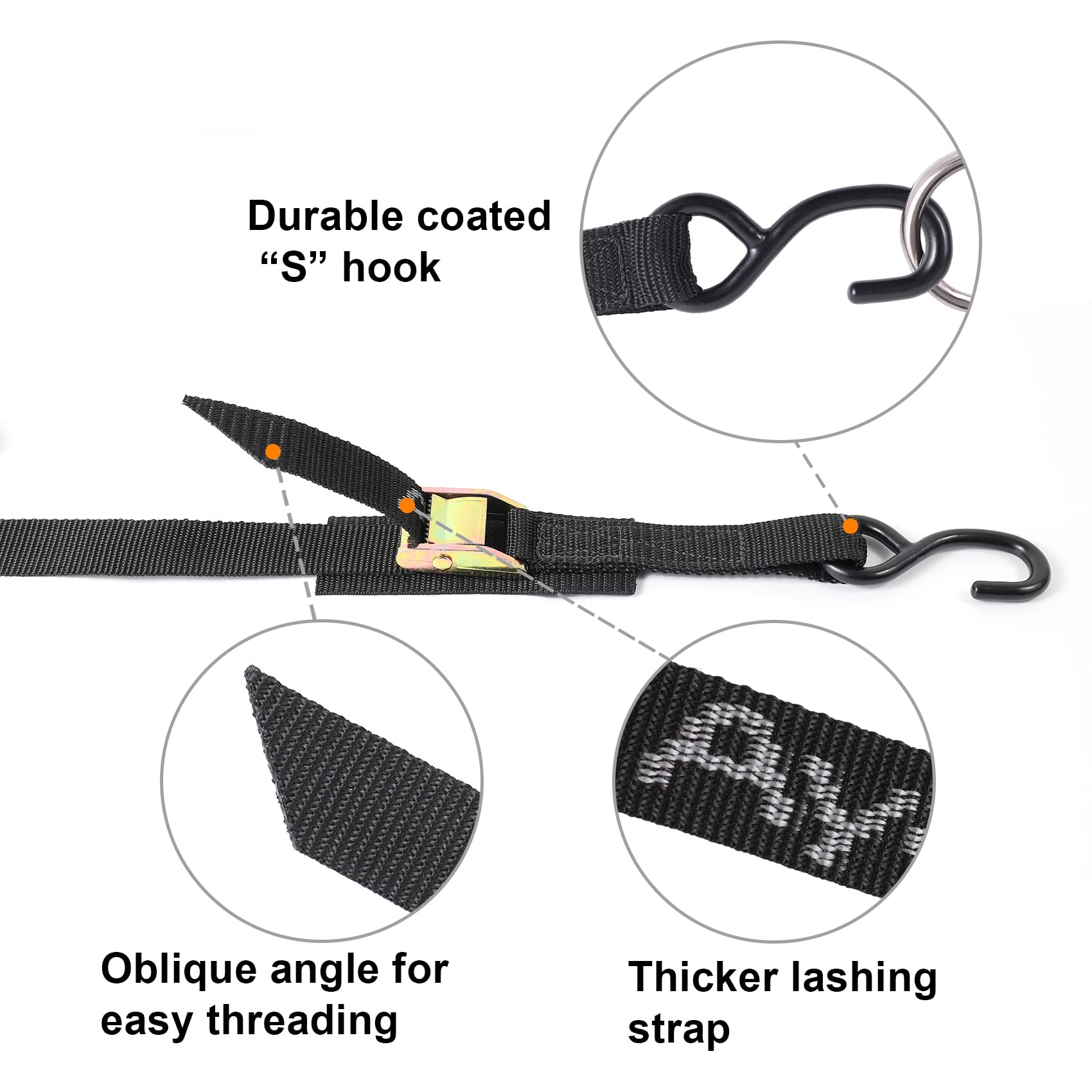 Ayaport Cam Buckle Tie Down Straps 10 Feet 2200Lbs Break Strength Securing Straps With S Hooks For Motorcycle, Kayak, Car, Truck, Dirt Bike, Pack Of 4