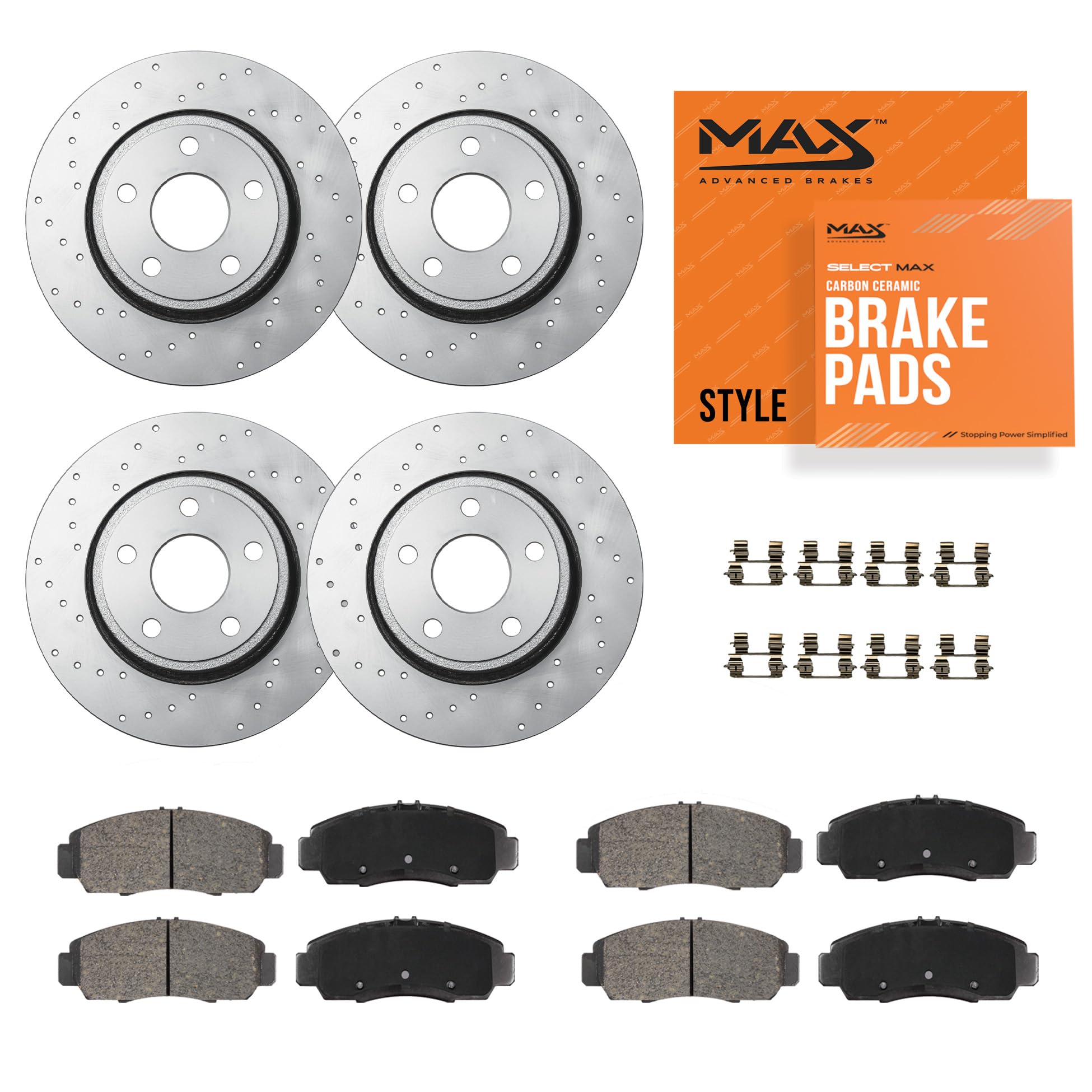 Max Advanced Brakes Front & Rear Brake Kit Compatible With 2013 2014 2015 2016 2017 2018 Ford C-Max Replacement Cross Drilled Di