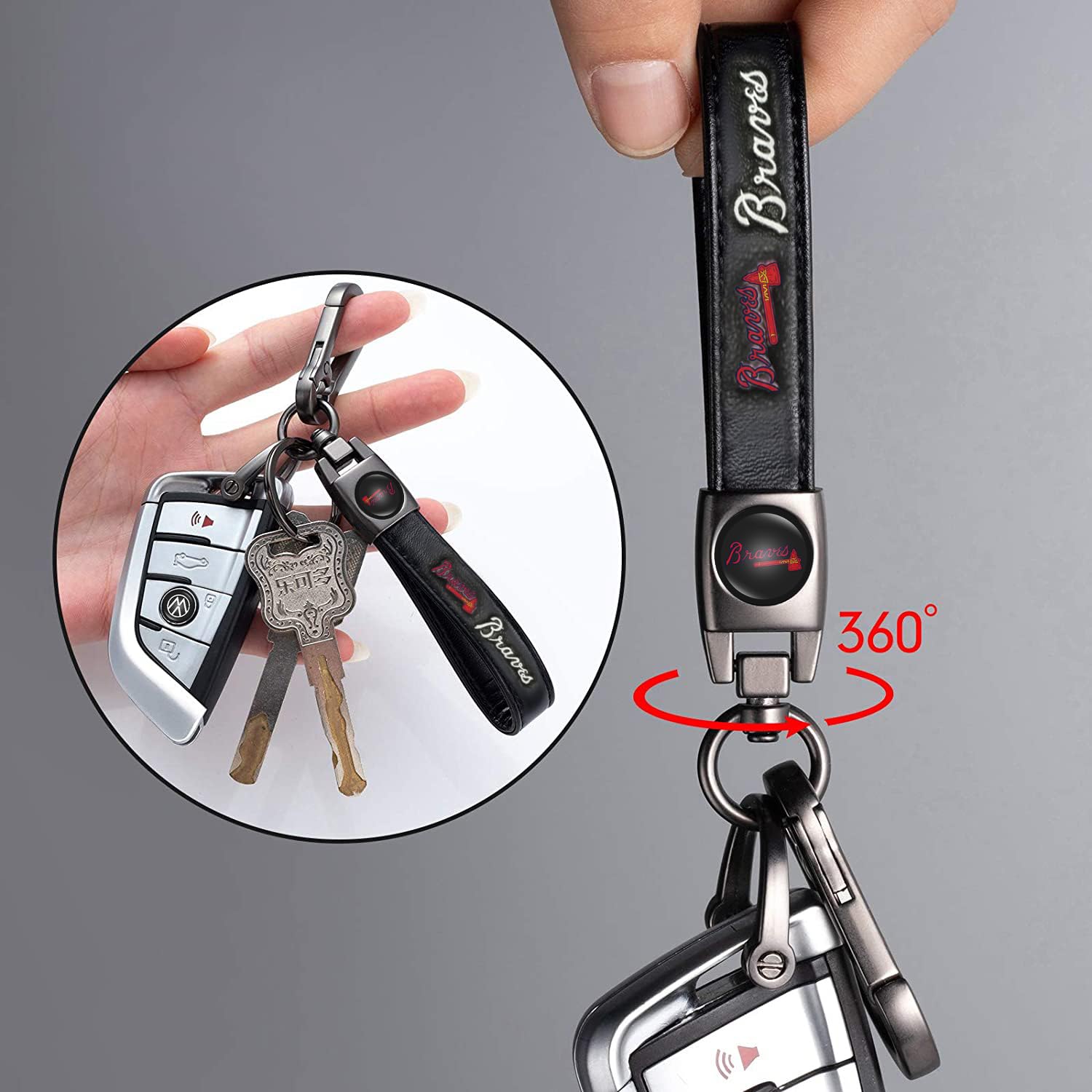 Kaleduo Baseball Keychain for Atlanta Braves Fans, Leather Car Keyring, Model BQJDS, Perfect Gift for Men and Women
