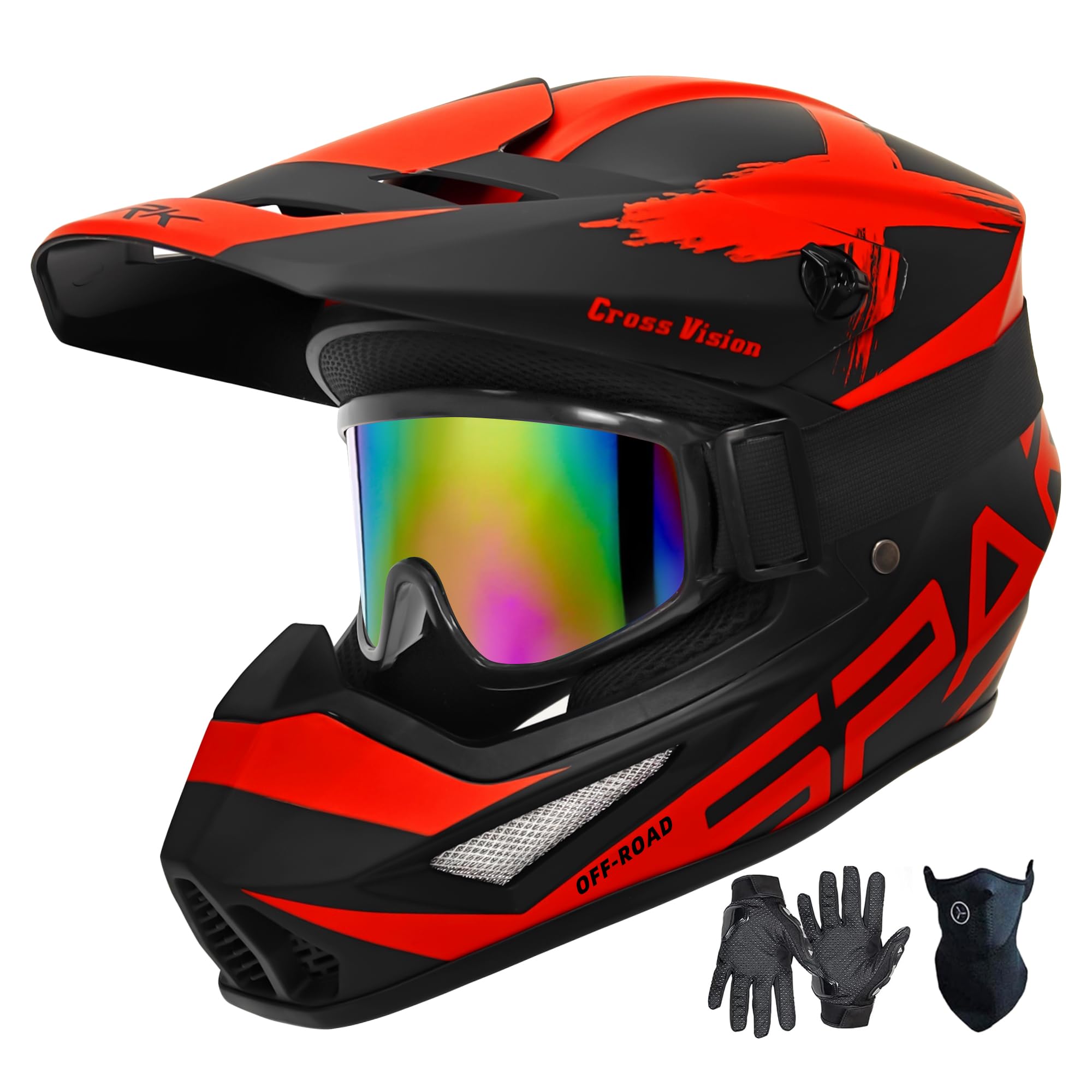 Motocross Helmet,Youth & Adult Atv Dirt Bike Motorcycle, Kids Bmx 4-Wheeler Off-Road Mountain Bike Helmet,Dot Certified,W/Gloves
