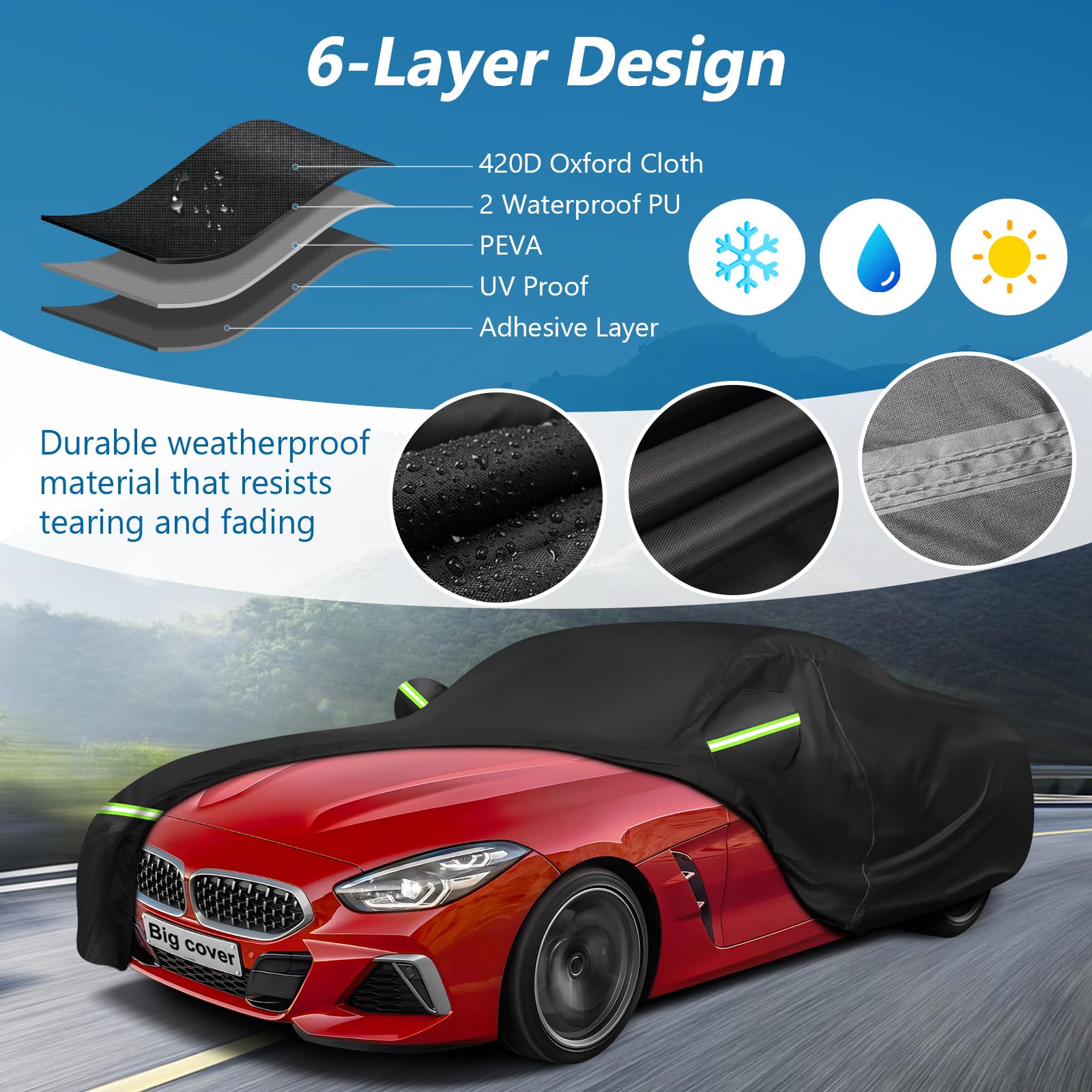 BIGACOVER Car Cover for BMW Z4 E85 E86 E89 G29 M40i, Waterproof 420D Oxford, Outdoor, Black, Heavy Duty, All Weather