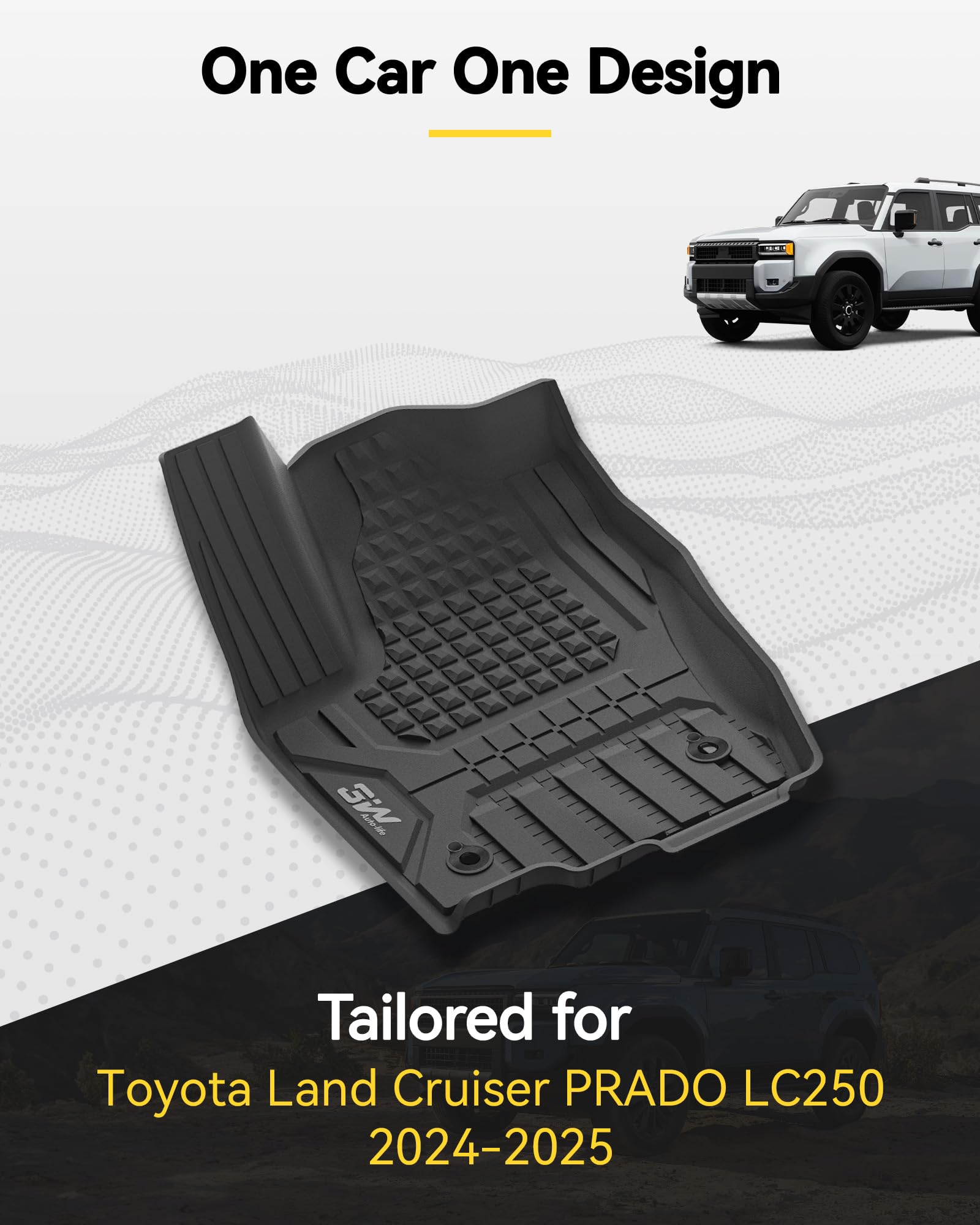3W TPE Custom Fit Floor Mats & Cargo Liner for 2024-2026 Toyota Land Cruiser Prado & Lexus GX550, Black, 4 Pieces