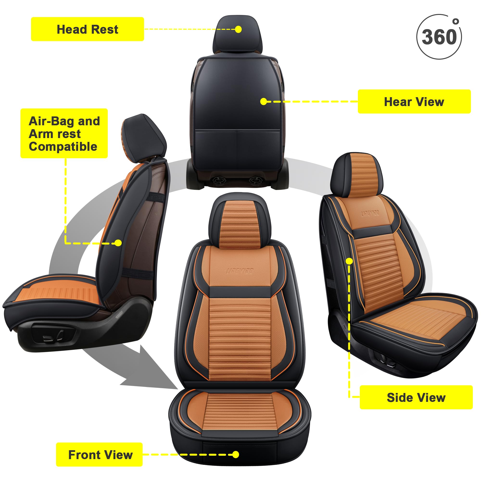 Lingvido Waterproof Car Seat Covers Full Set, Universal Leather Seat Covers For Cars Suv Trucks With Head Pillow, Automotive Pro