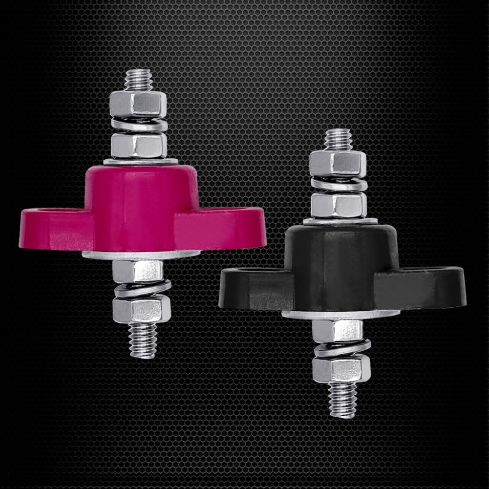 1/4'' Remote Battery Terminal Feed Through Connector, Ampper Thru Panel Stud Junction Block Power Post Terminals With Cover For