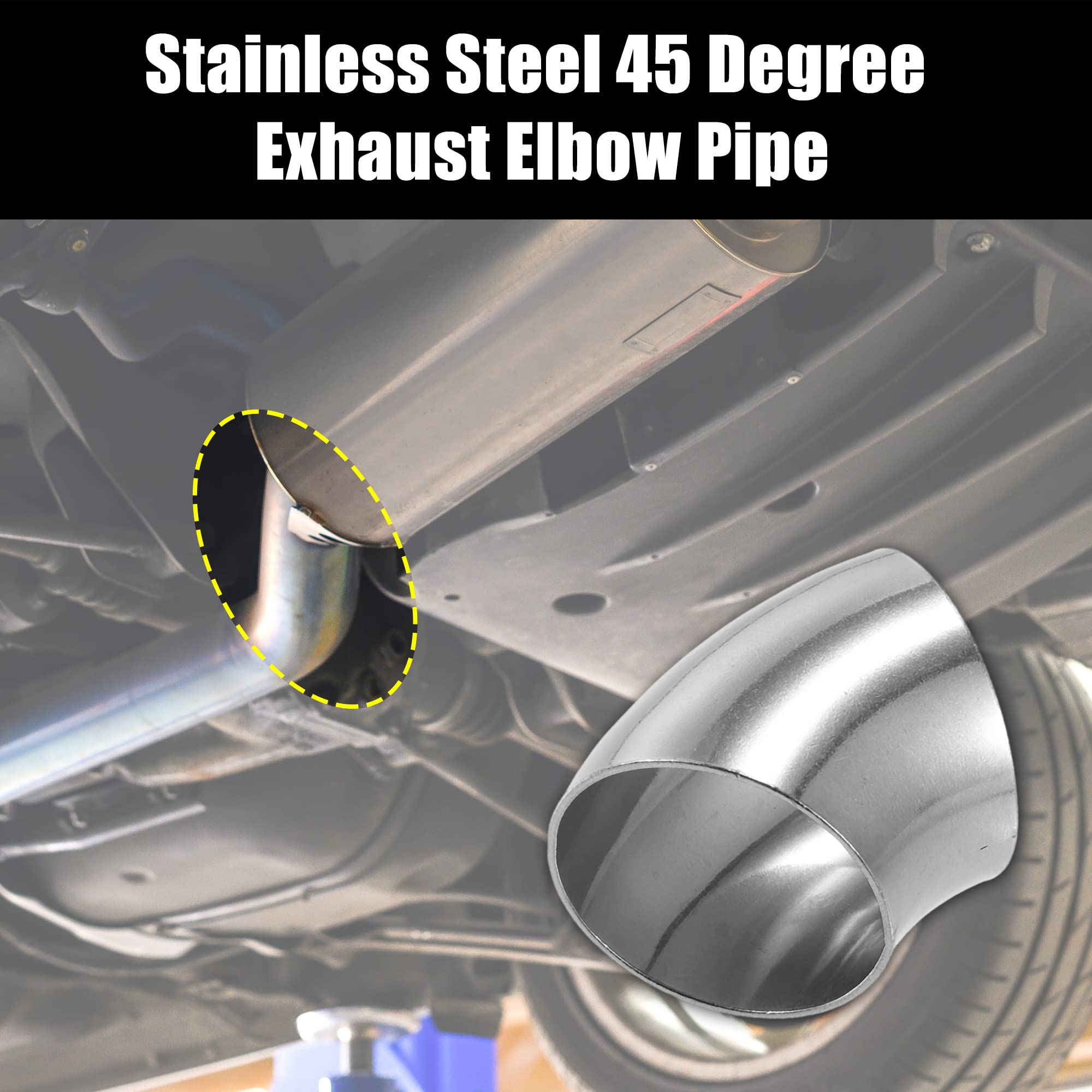 X AUTOHAUX 4 Pcs OD 2.5 Inch 45 Degree SS304 Stainless Steel Bend Tube Exhaust Elbow Pipe for Car Modified Exhaust System 2.5''