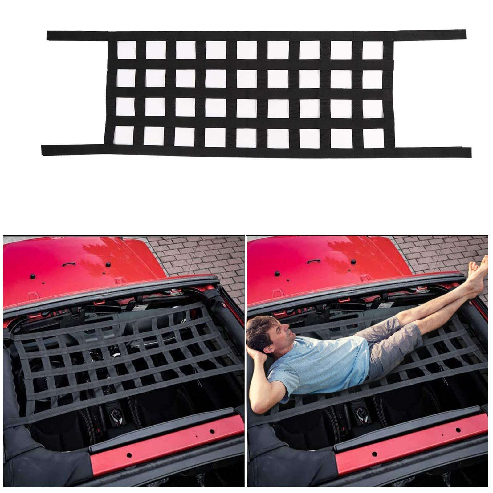 Mesh Cargo Net Hammock Roof Top Netting Hammock for Jeep Wrangler YJ TJ JK JKU JL JLU JT & Gladiator JT Accessories1987-2024 (Bl