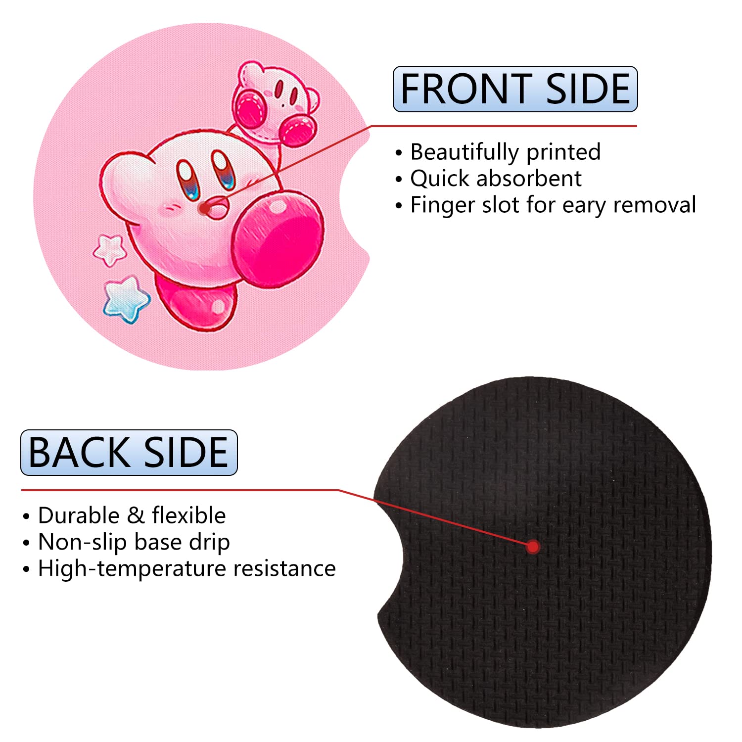 Car Cupholder Coaster Absorbent 2 Pack Cute Kawaii Cartoon Design Rubber New Automotive Cup Holder Decal Decor Accessories For W