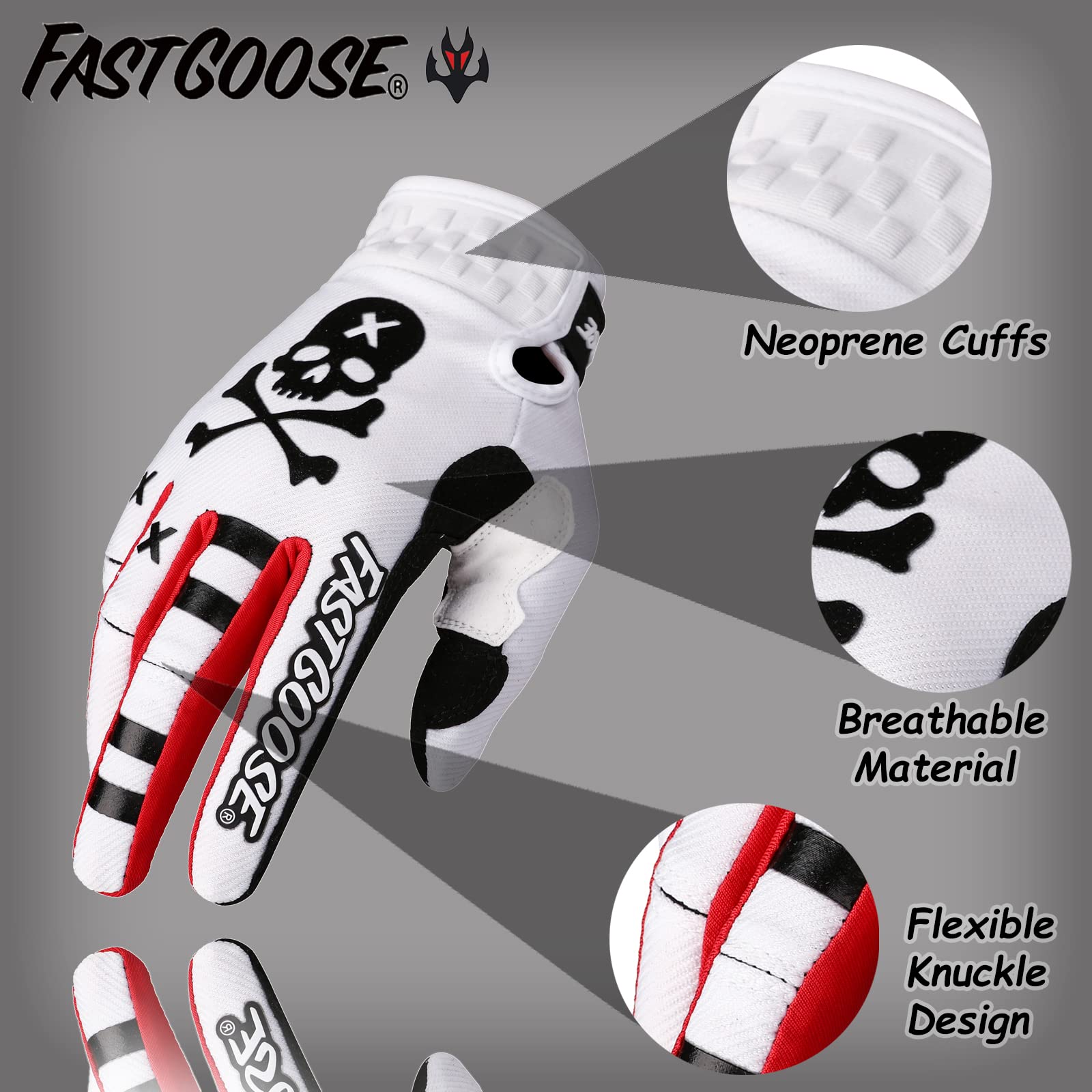 Fastgoose Dirt Bike Motorcycle Gloves Motocross Gloves Motorbike Riding Bike Gloves Atv Mx Mtb Off Road Racing Sports Cycling Glove (White, X-Large)