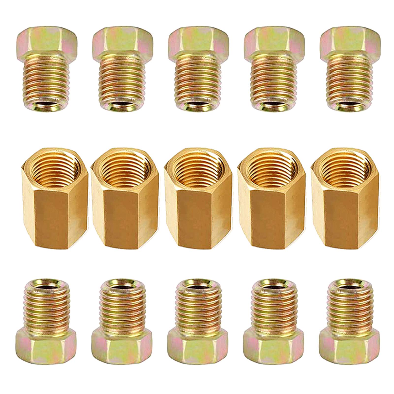 Muhize 1/4 Brake Line Fittings - Upgraded 15 Pieces 7/16 24 Threads Brake Union Fittings Assortment For 1/4    Brake Tube (5 Uni
