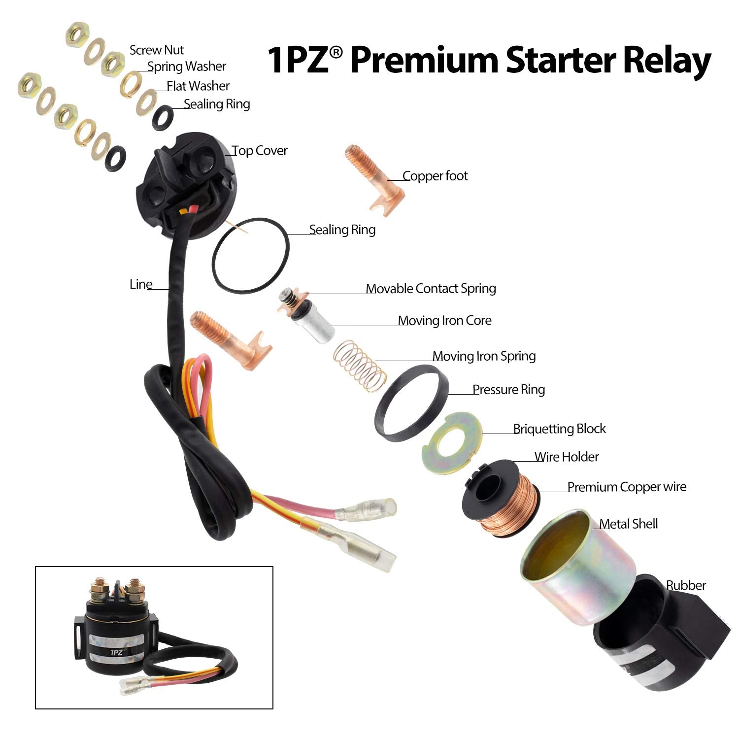 1Pz H35-S01 Premium Starter Solenoid Relay Replacement For Honda Trx250 Trx 250Te 250Tm Fourtrax Recon Atv 1997-2020