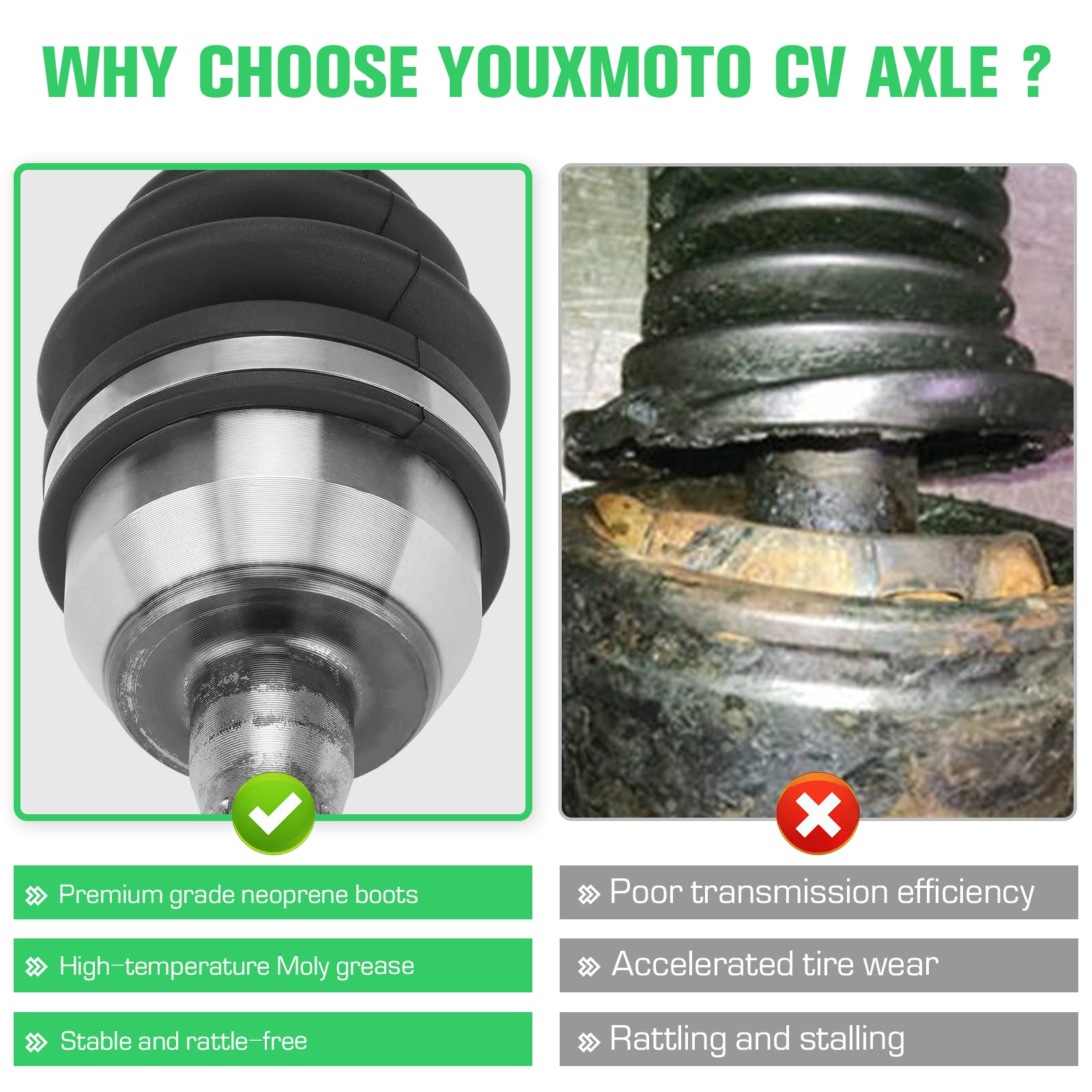 Youxmoto Front CV Axle Fit for Polaris Sportsman 450/570 2015-2022; 2015 Sportsman ETX/forest 570; 4340 Chromoly Steel Front Lef