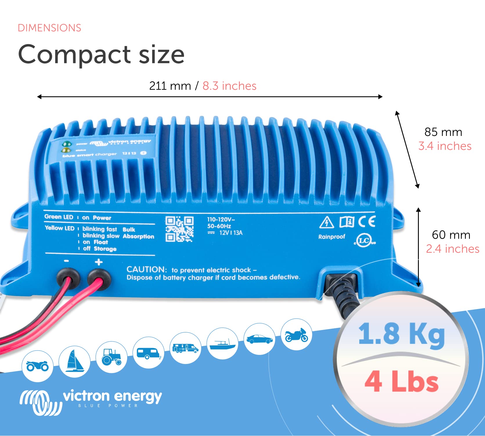 Victron Energy Blue Smart IP67 Smart Marine Battery Charger 12V 13A, Float & Trickle Charger and Desulfator for Boat, ATV, RV, L