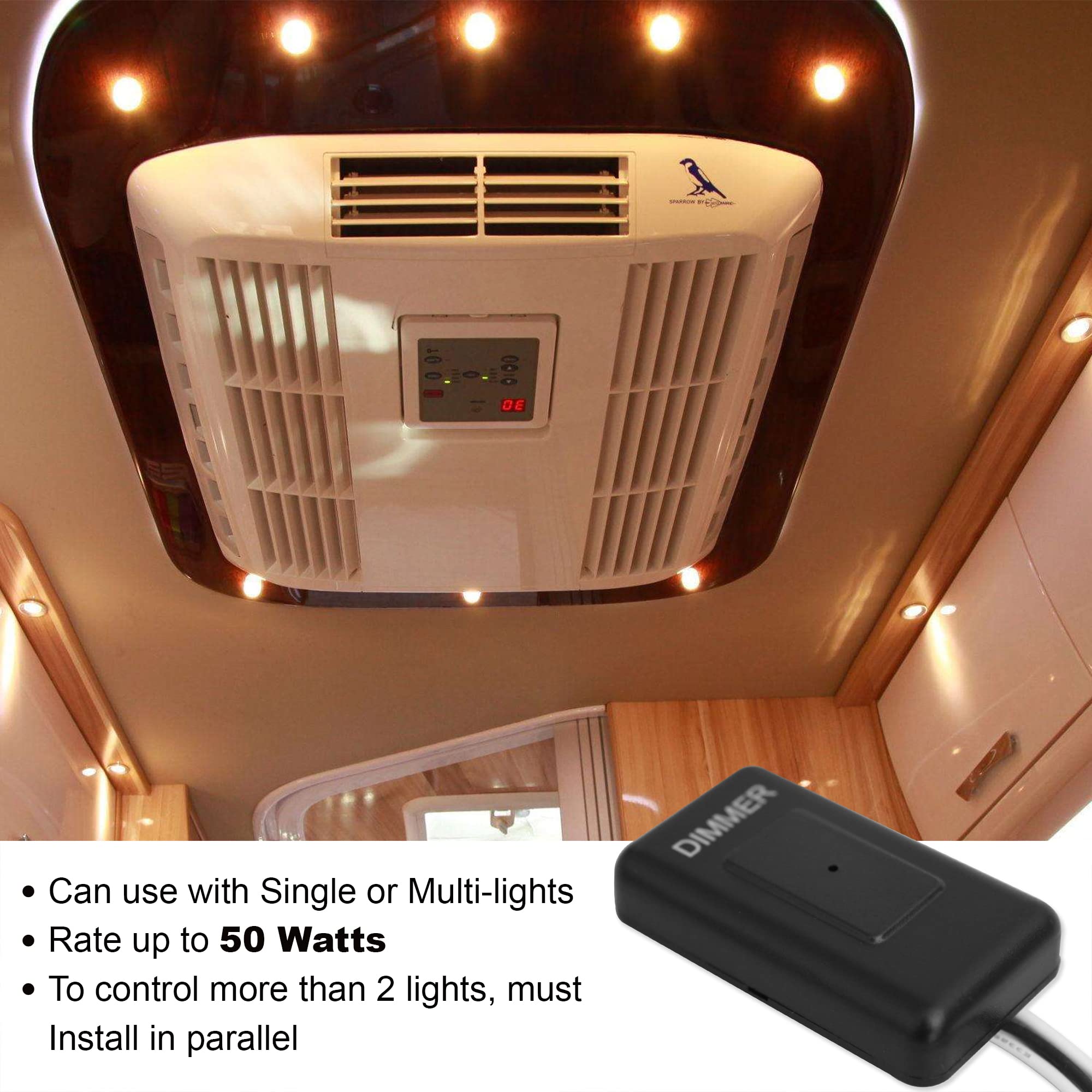 Facon 12Volt Touch Dimmer Switch, 50Watts Max, Use With 12V Led Lights, Incandescent And Halogen Bulbs For Rv, Camper, Marine, A