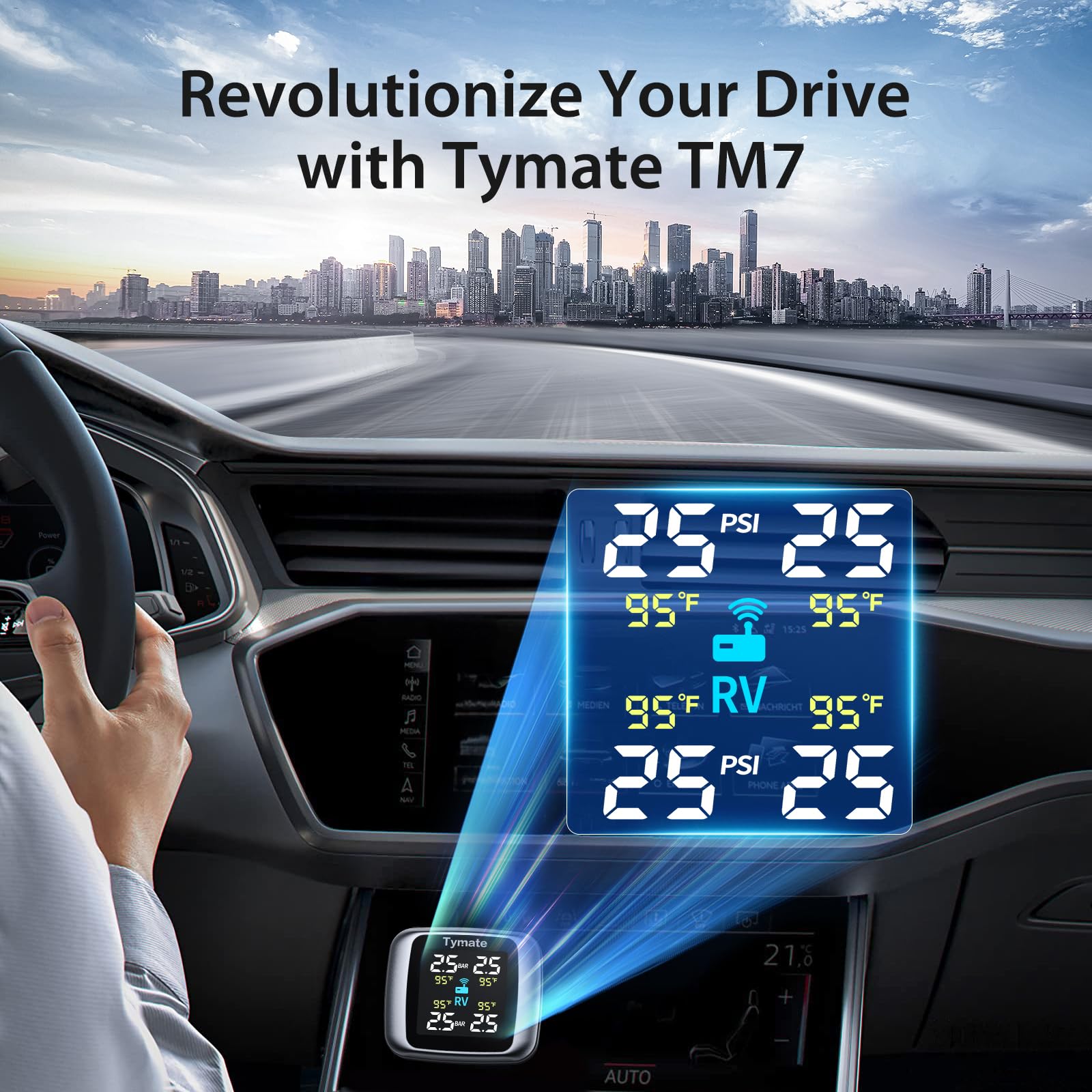 Tymate TM7 Wireless Tire Pressure Monitoring System with 4 Sensors, Color Display, 0-87 PSI, Ideal for RV, SUV, Truck, Sedan