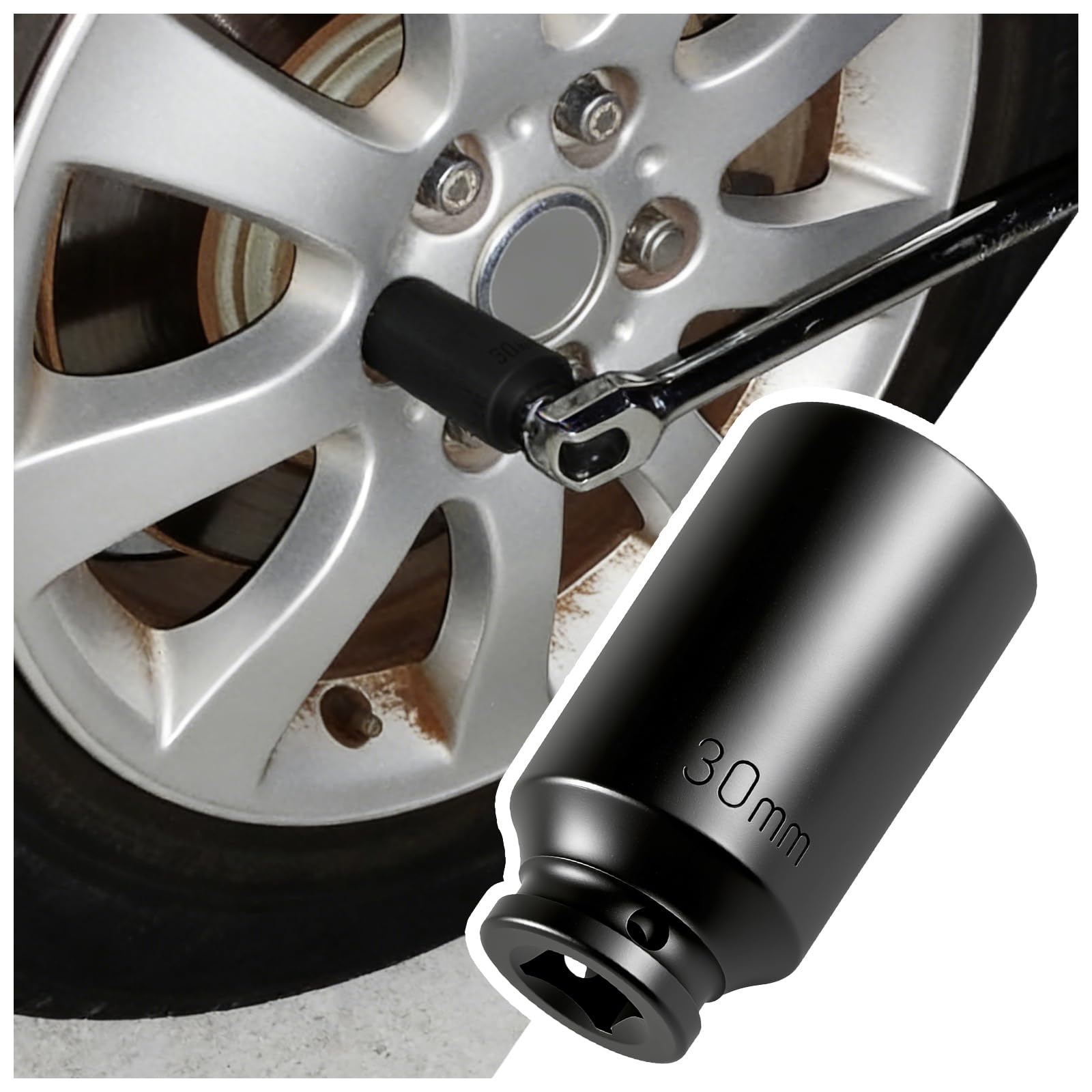 30mm Socket 1/2 Drive,Anti-Slip 12-Point Deep Impact Socket for Hub & Axle Nut Quick Removal by Impact Wrench,Universal Professi