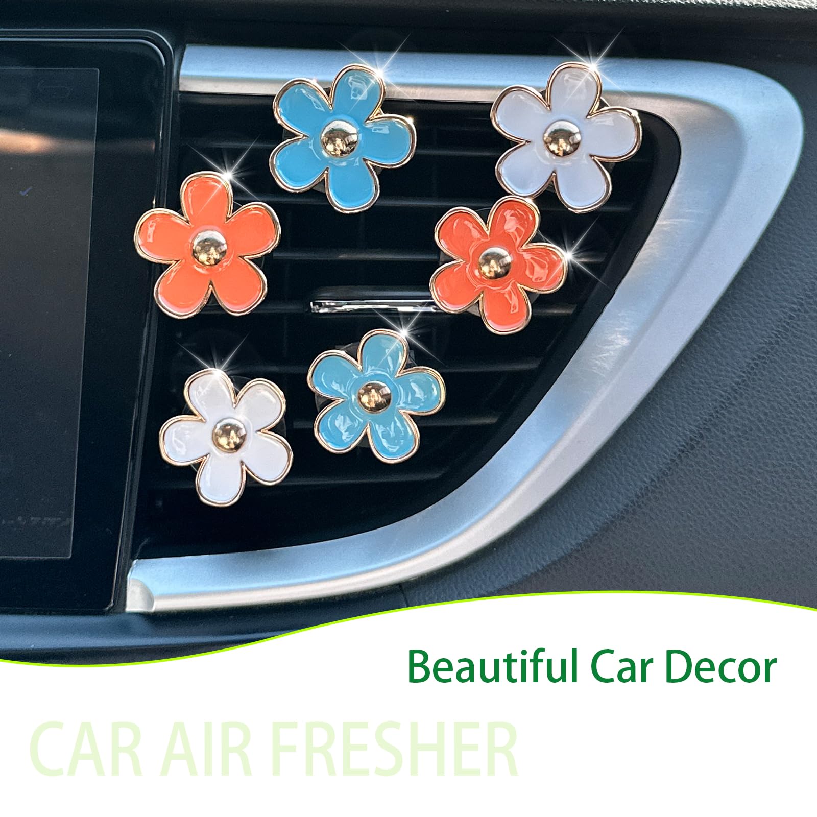 Oriesse 6Pcs Flowers Car Air Freshener Vent Clips,Blue Orange White Daisy Air Vent Clip Car Accessories For Women,3.3Cm/3Cm Flow