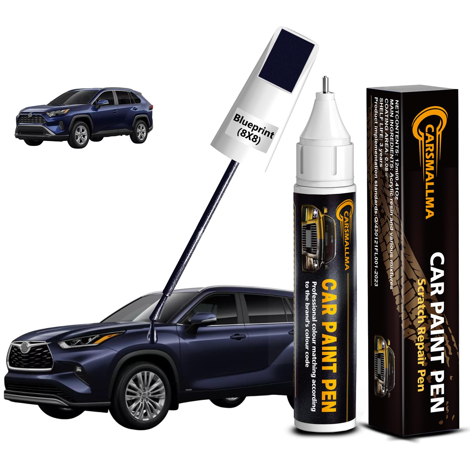 carsmallma Blueprint(8X8) Car Touch Up Paint for Toyota, Color Accurate Car Paint Scratch Repair Pen Kit Quick & Easy Fix Vehicl