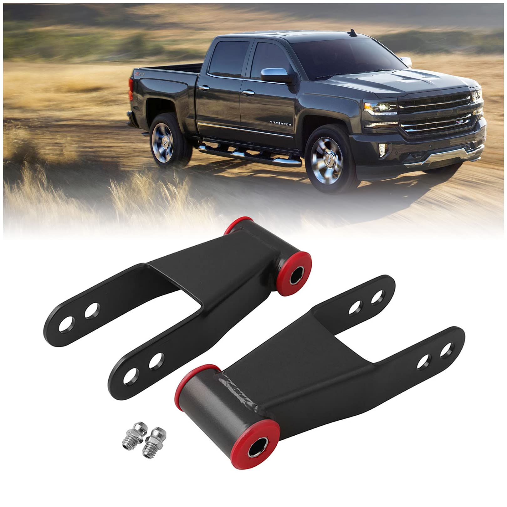 2 Rear Drop Lowering Shackle Suspension Kit Compatible With 1988-1998 Chevy & Gmc C1500/C2500 1988-2019 Silverado Sierra 1500 Replaces # 410520