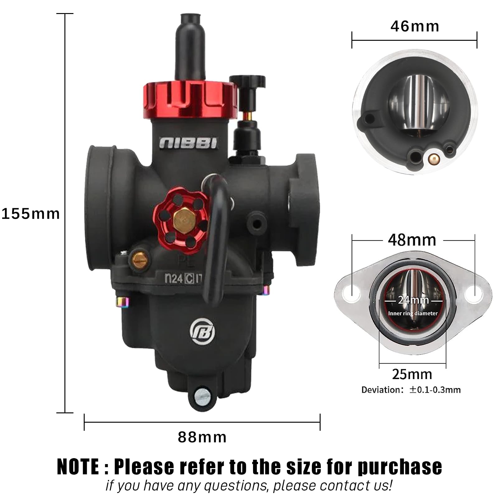 NIBBI PE24 Carburetor Kit, 24mm carburetor with Carb Jets - Fit for 140cc 150cc Dirt Bike Pit Bike Apollo TaoTao Lifan Kayo SSR