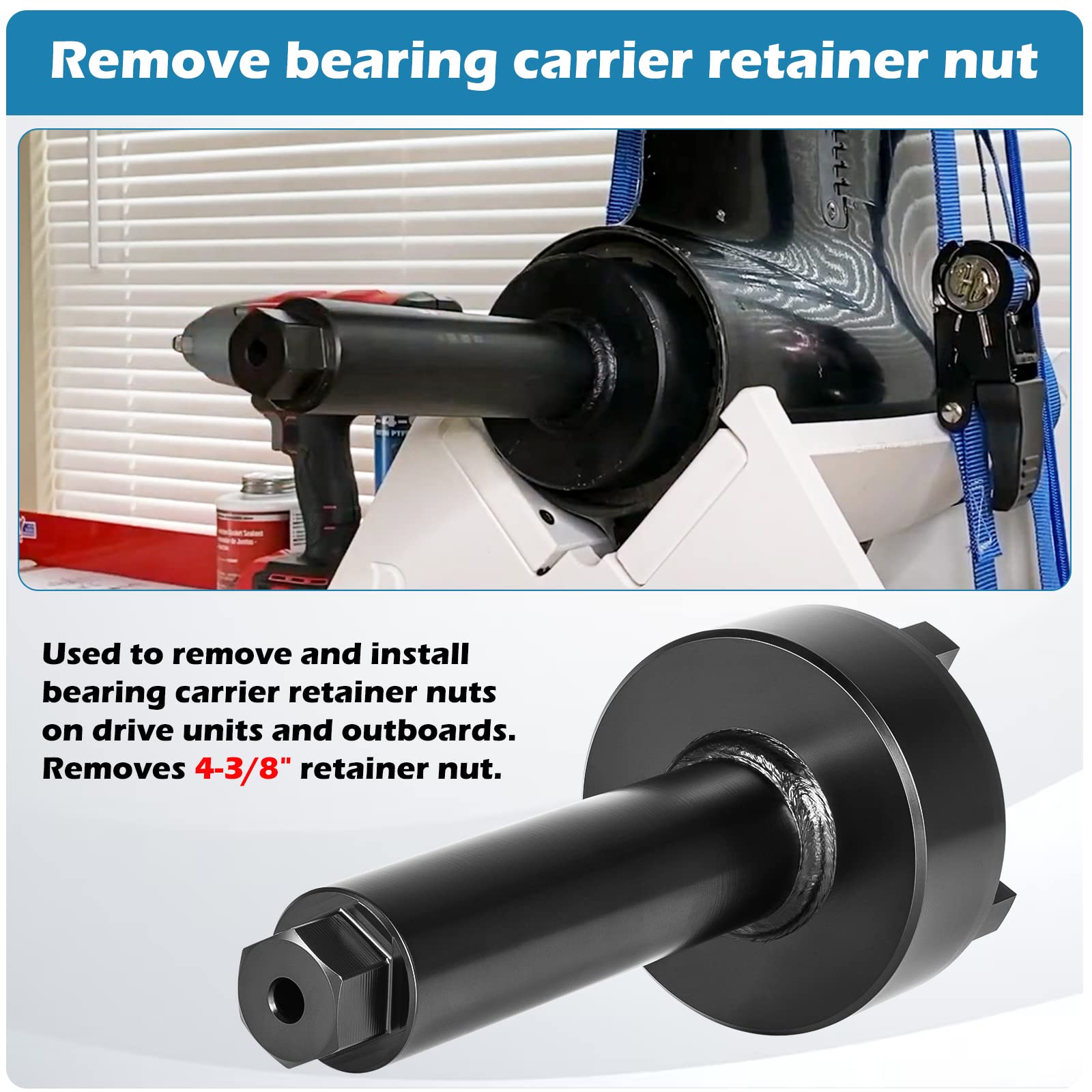 Sunluway Bearing Carrier Retainer Nut Wrench Tool for Mercruiser Alpha, Bravo, Trs - Alloy Steel, Model 91-61069, 91-61069T,