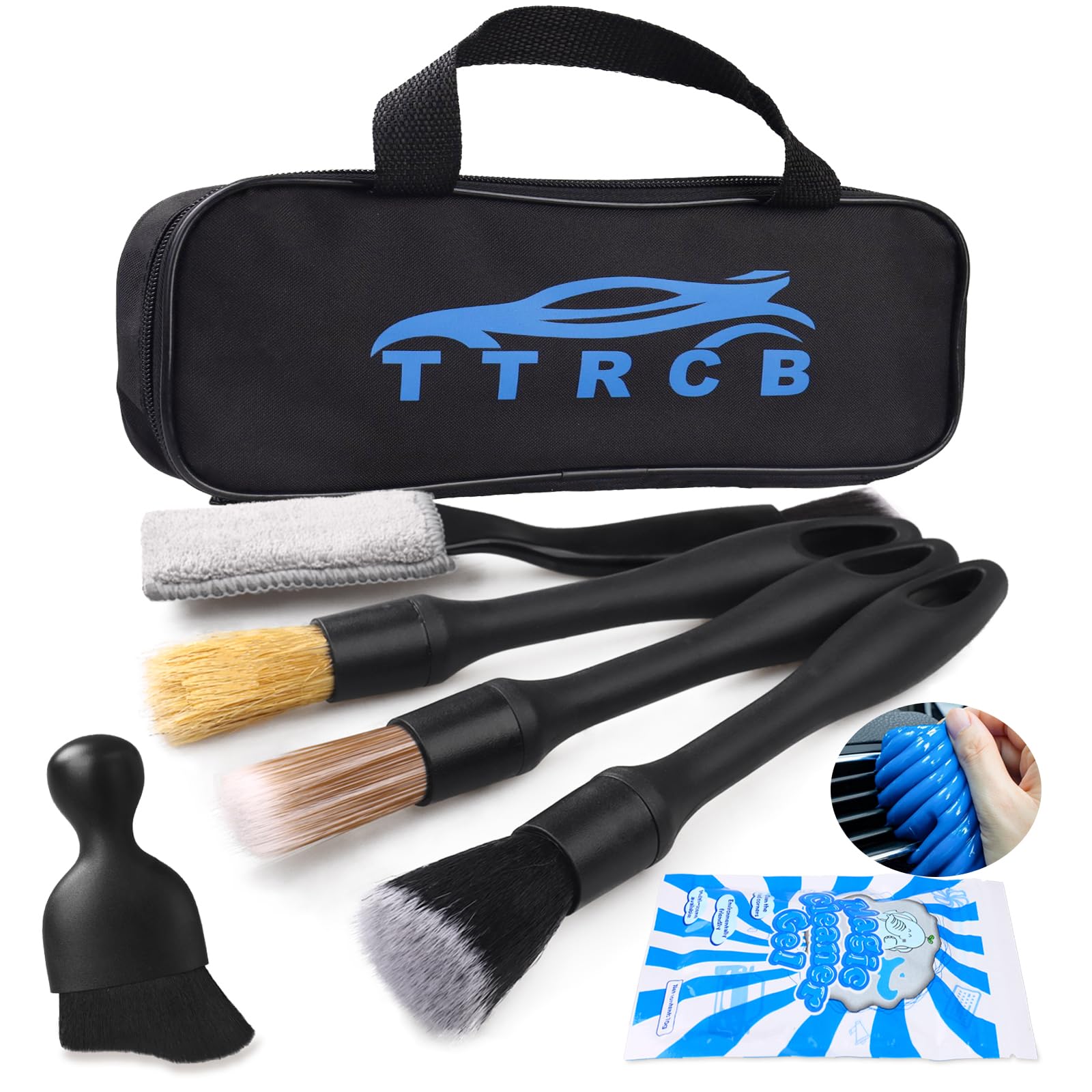 7Pcs Car Detailing Brush Set, Ultra Soft Boars Hair Car Interior Detailing Brushes, Car Interior Detailing Kit, Car Cleaning Gel