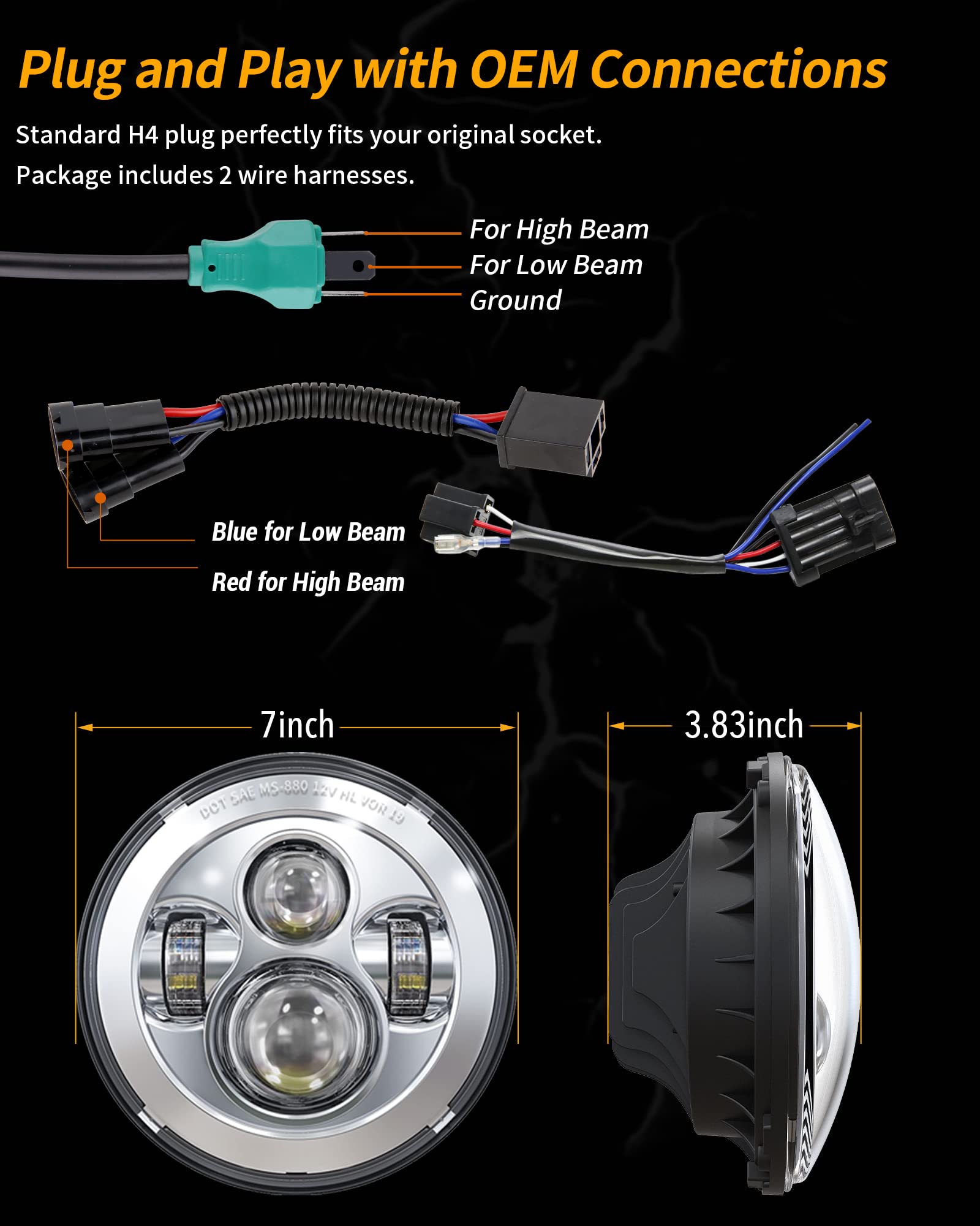 Xpctd 7 Inch Led Headlight Kit For Street Glide Road King Electra Glide Ultra Classic Fat Boy Tri Cvo Heritage Softail Slim Delux Ultra Limited Chrome